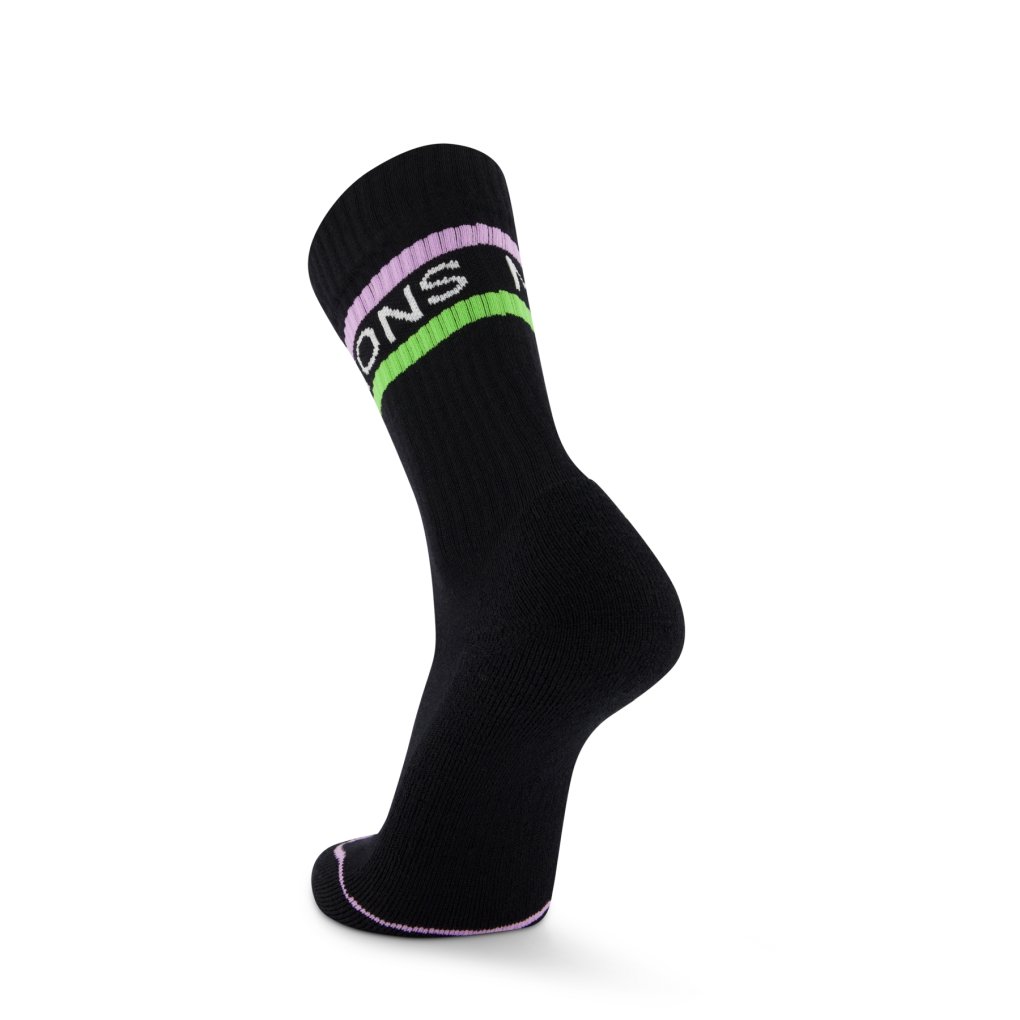 Mons Royale Signature Merino Crew Socks - black / lime / pastel purple