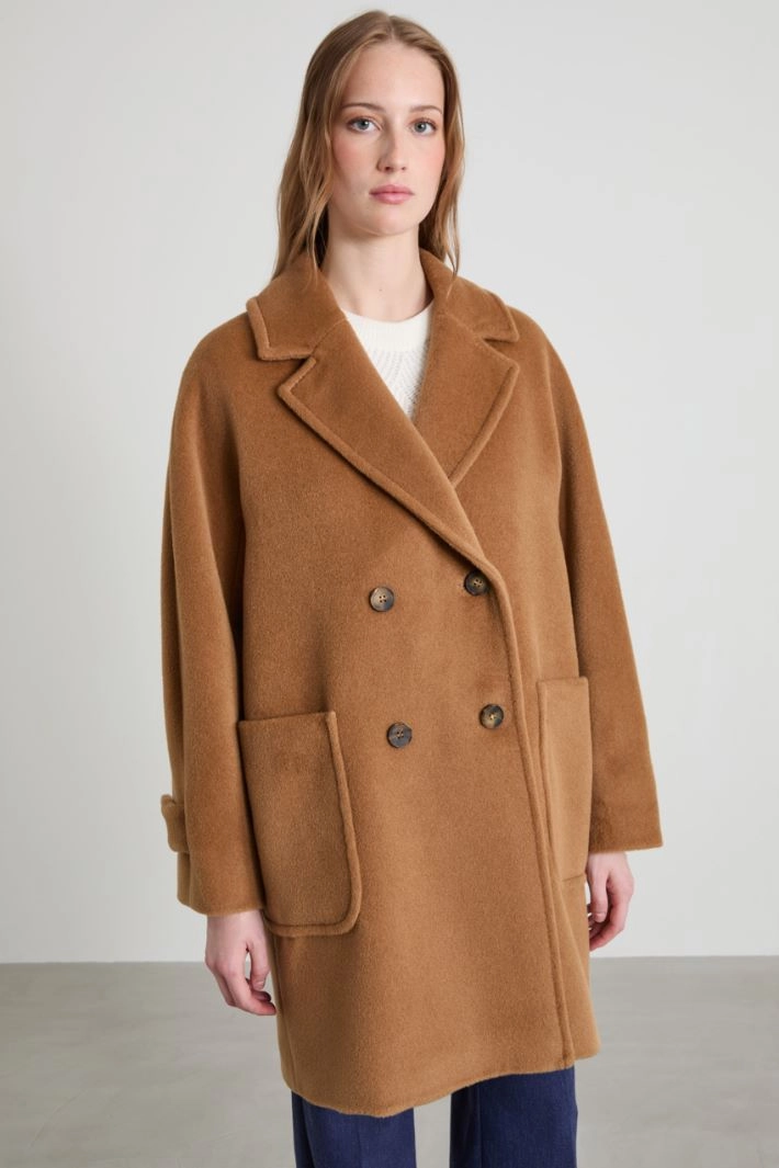 Double-breasted beaver coat - CAMEL