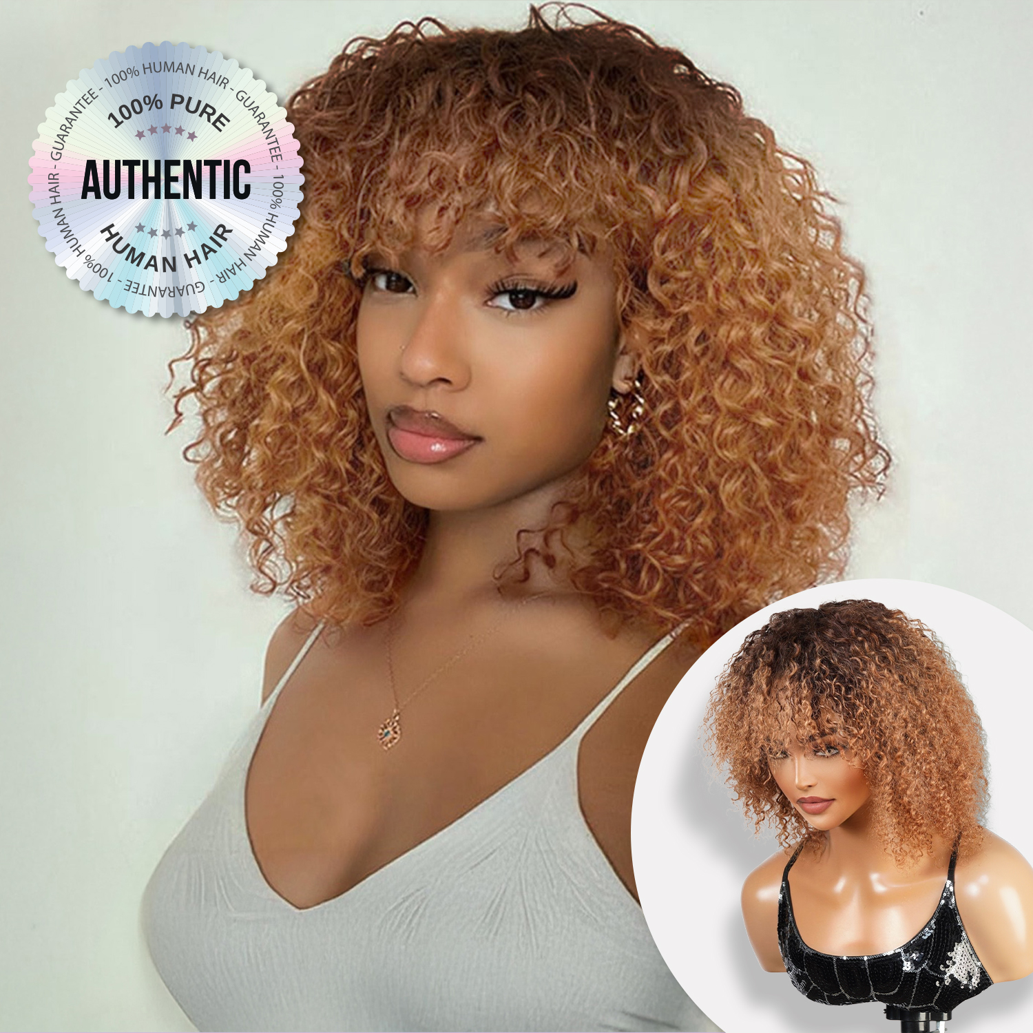 UpScale 100% Human Hair HD 5×5 Glueless wig Bohemian Curls Wigs with Bang 10
