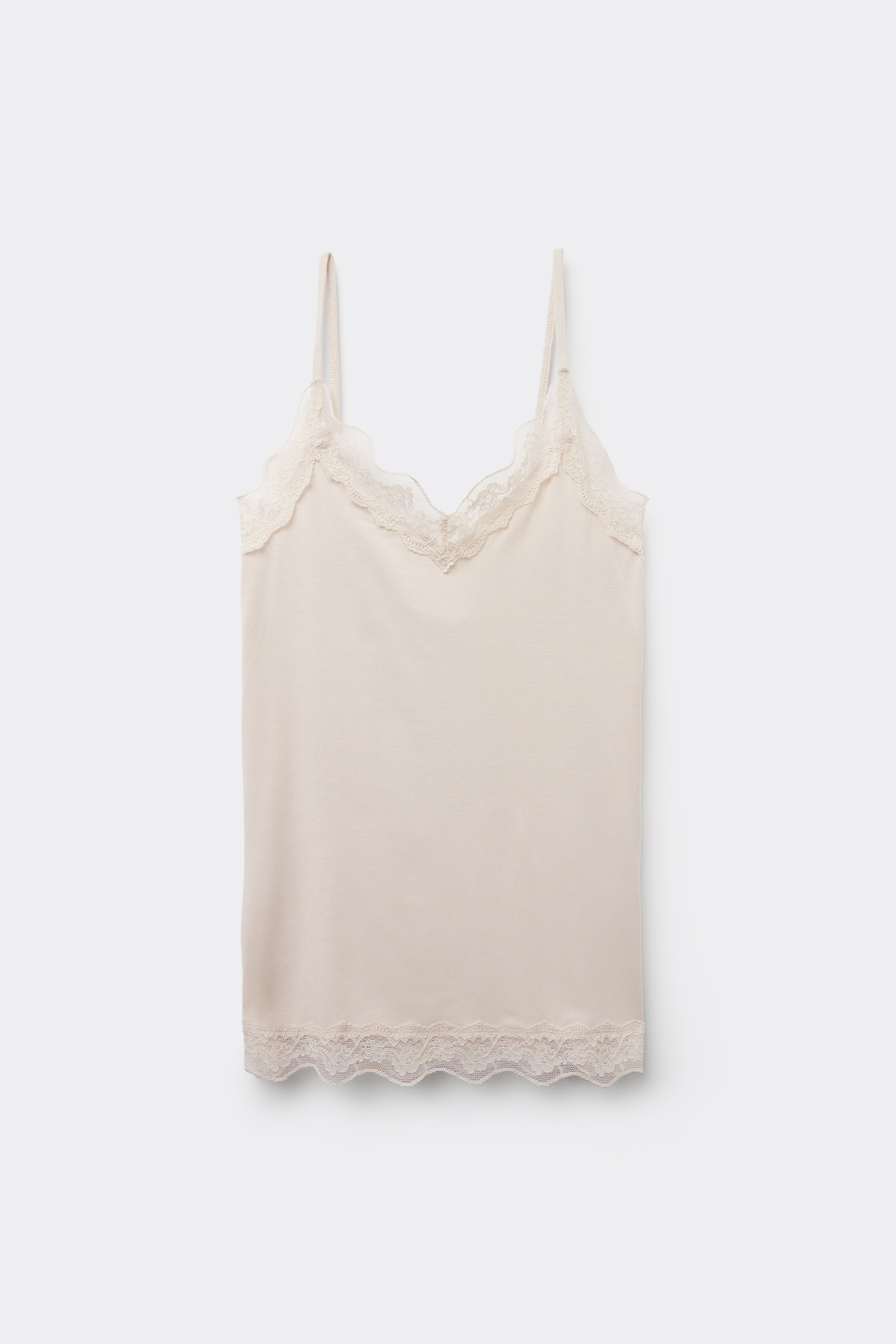Viscose and Lace Camisole with Thin Shoulder Straps and V-Neck
