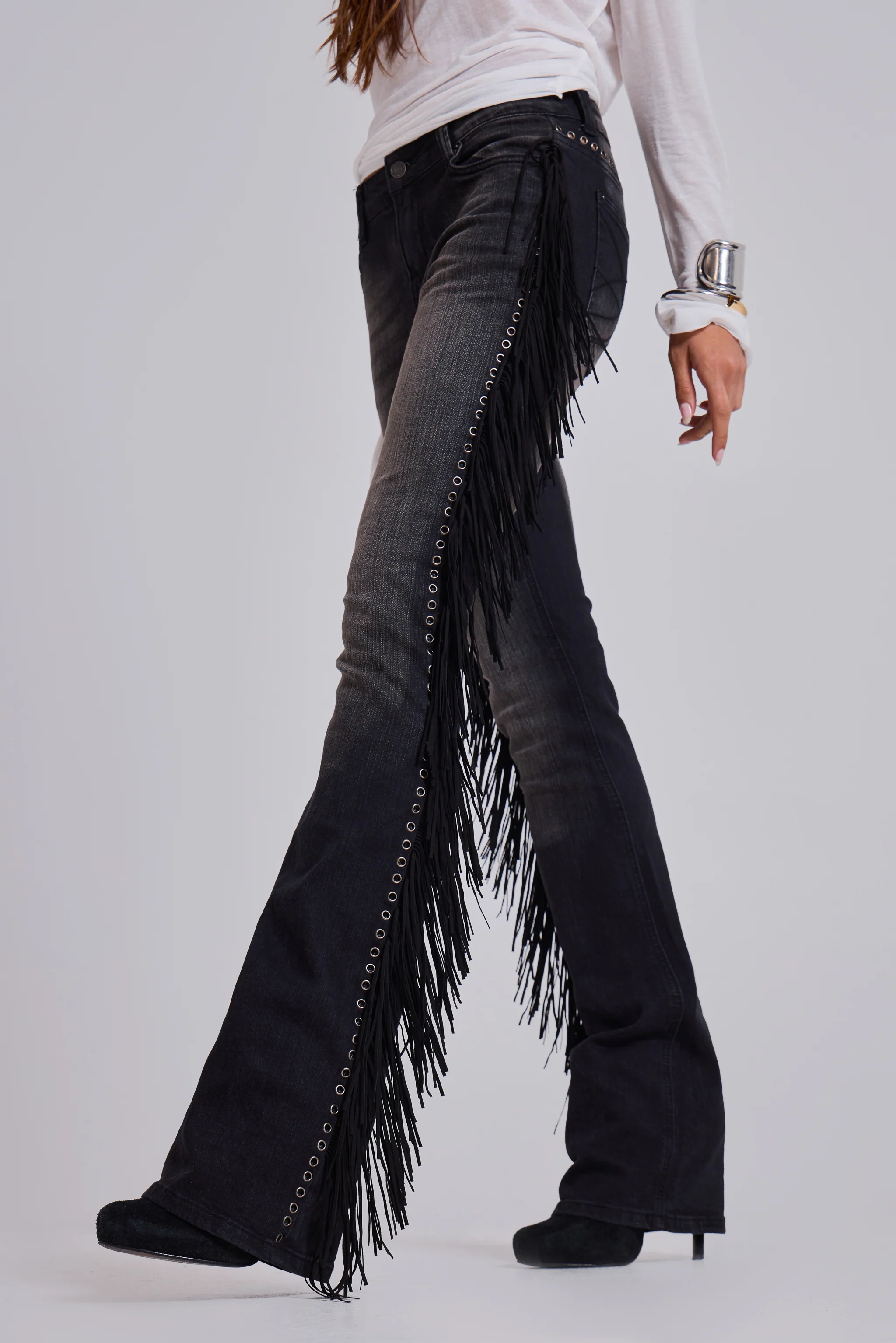 El Topo Fringe Bootcut Jeans in Black Wash