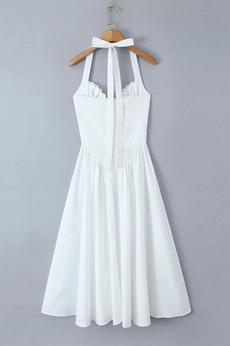 Halter White Tie Front Summer Dress