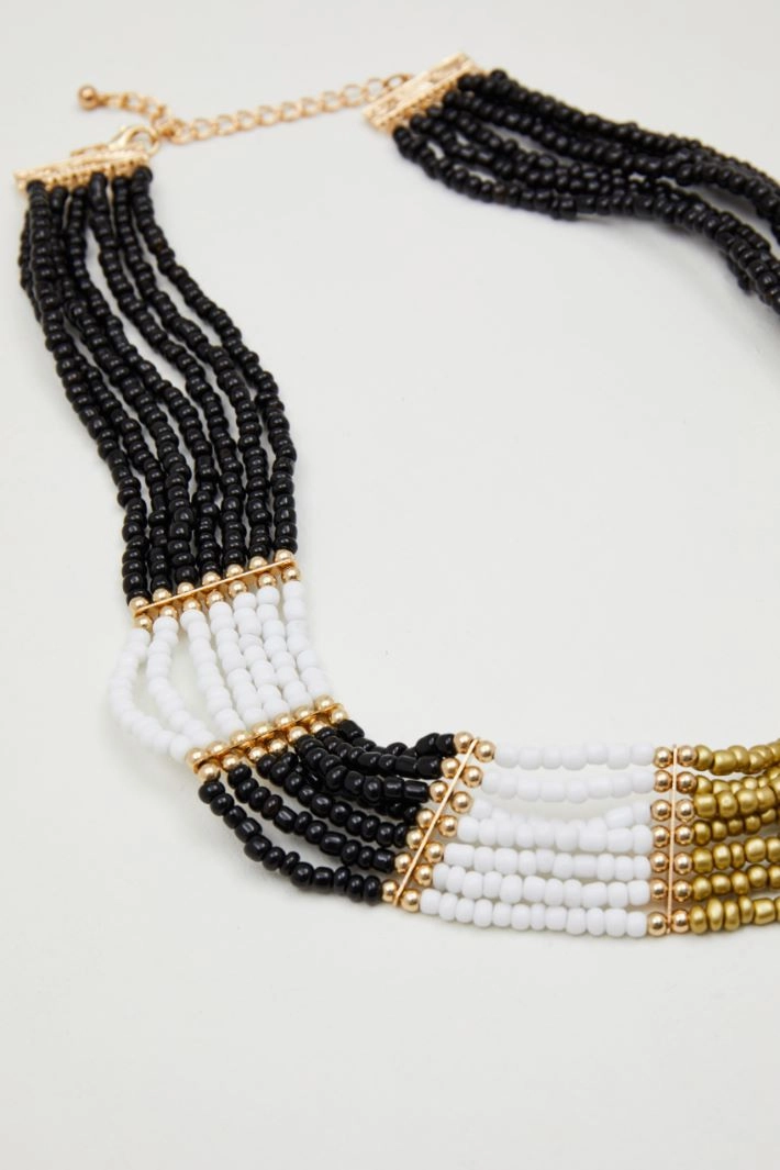 Multi-row bead necklace - BLACK WHITE GOLD