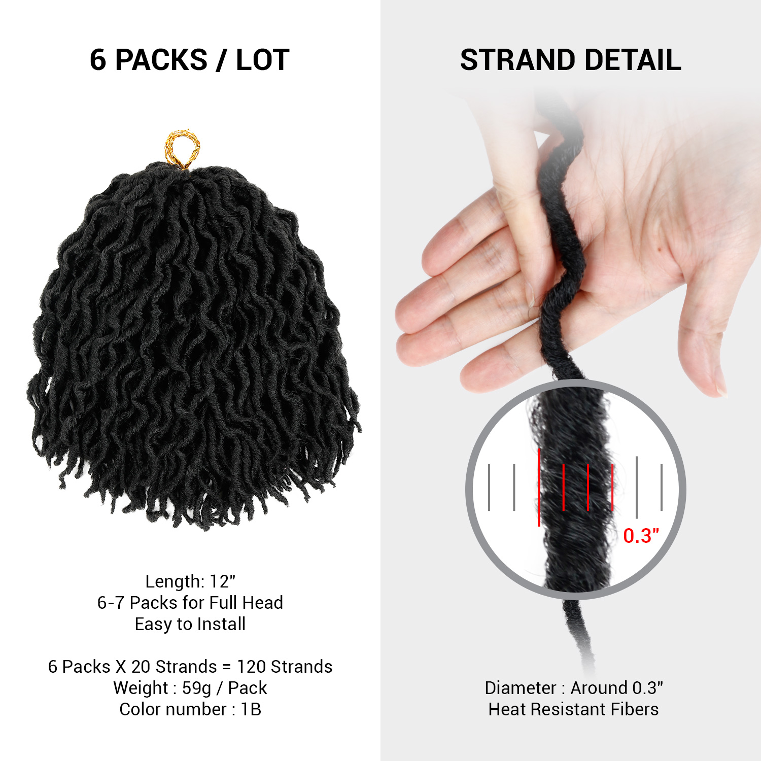 Authentic Synthetic Hair Crochet Braid U Loc Dreadloc Wavy 12