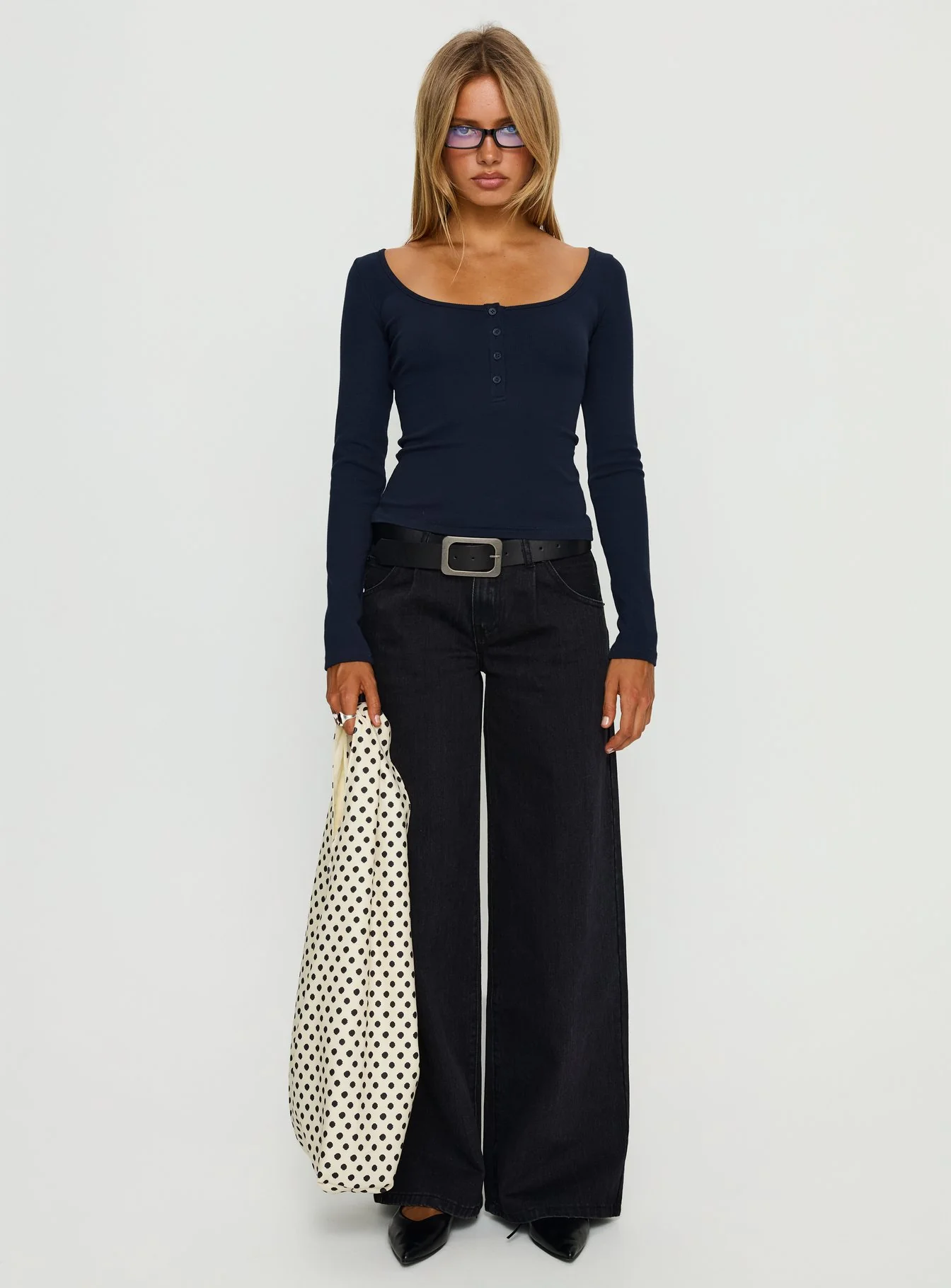 Keslie Long Sleeve Henley Top Navy