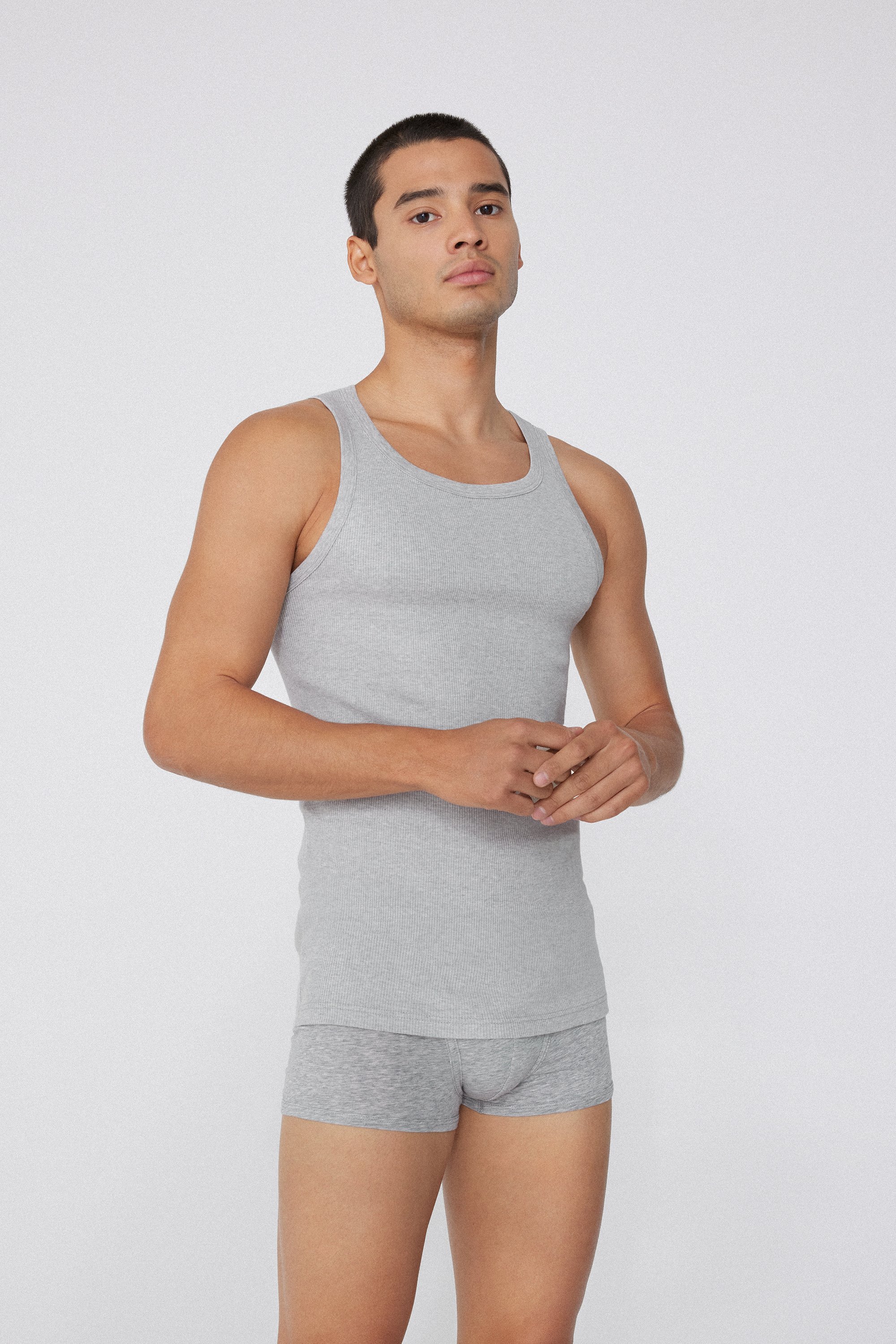 Men's Cotton Ribbed Tank Top with Wide Shoulder Straps