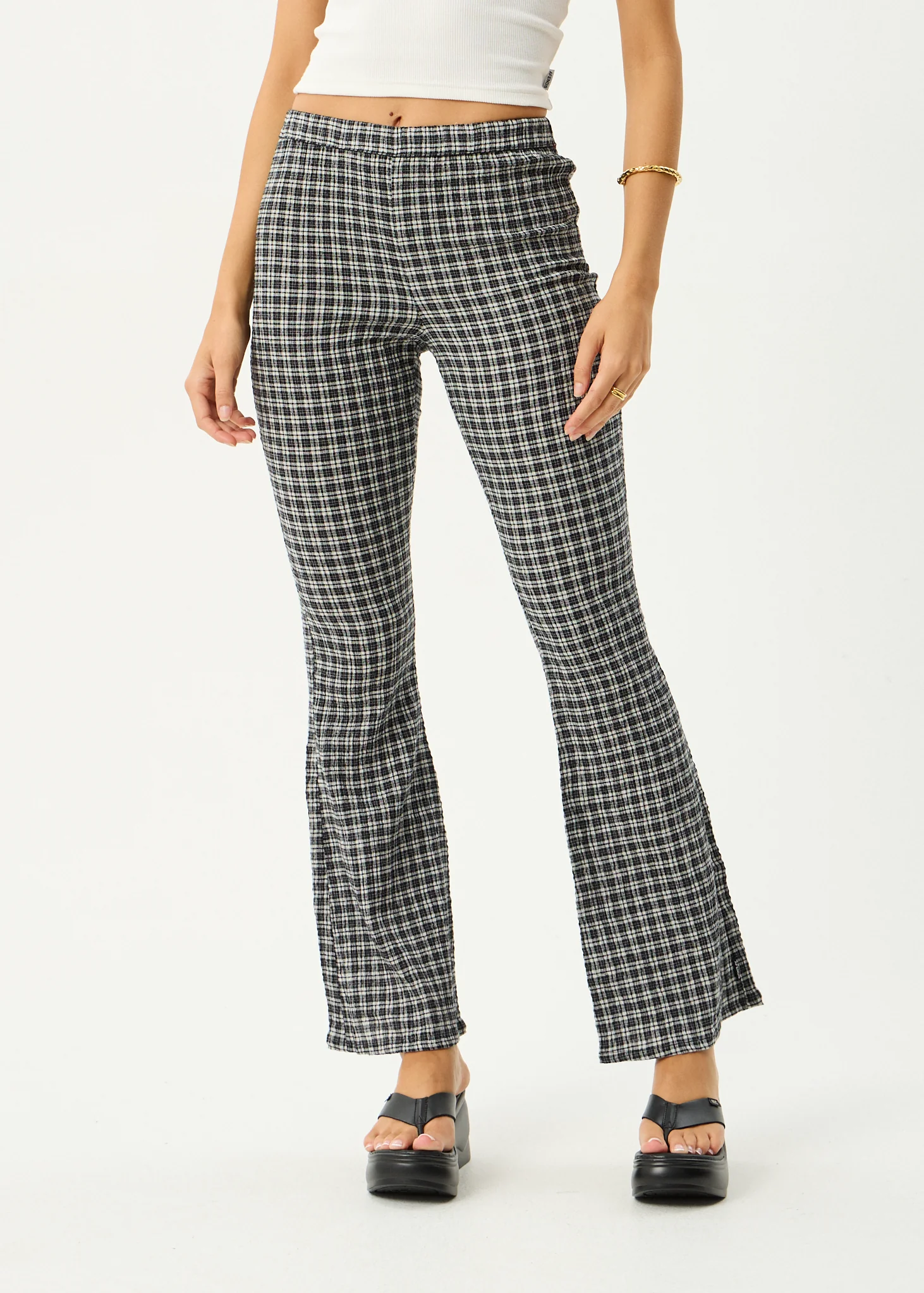 AFENDS Womens Asta - Seersucker Flare Pant - Steel Check
