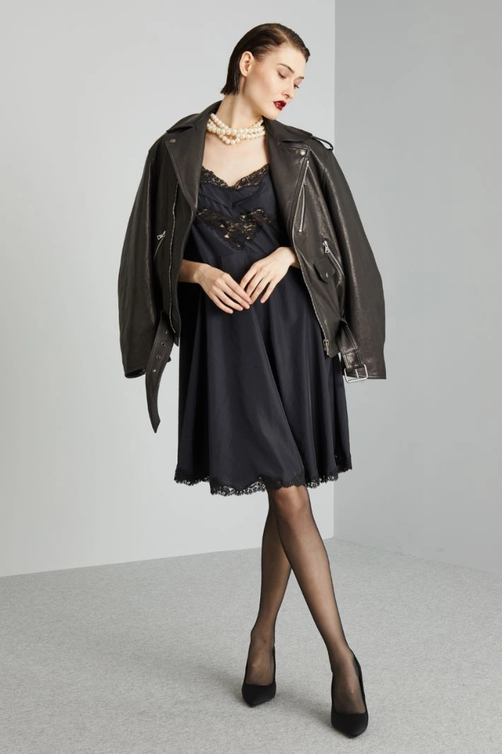 Slip dress with lace - BLACK