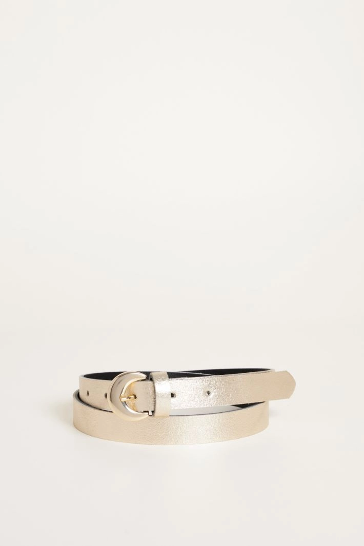 Metallic leather belt - BEIGE
