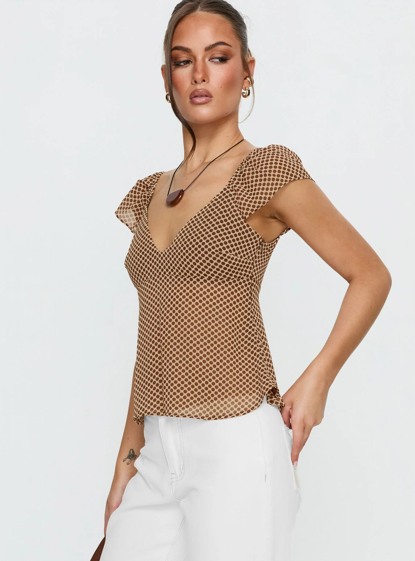Jazz Club Top Brown Polka