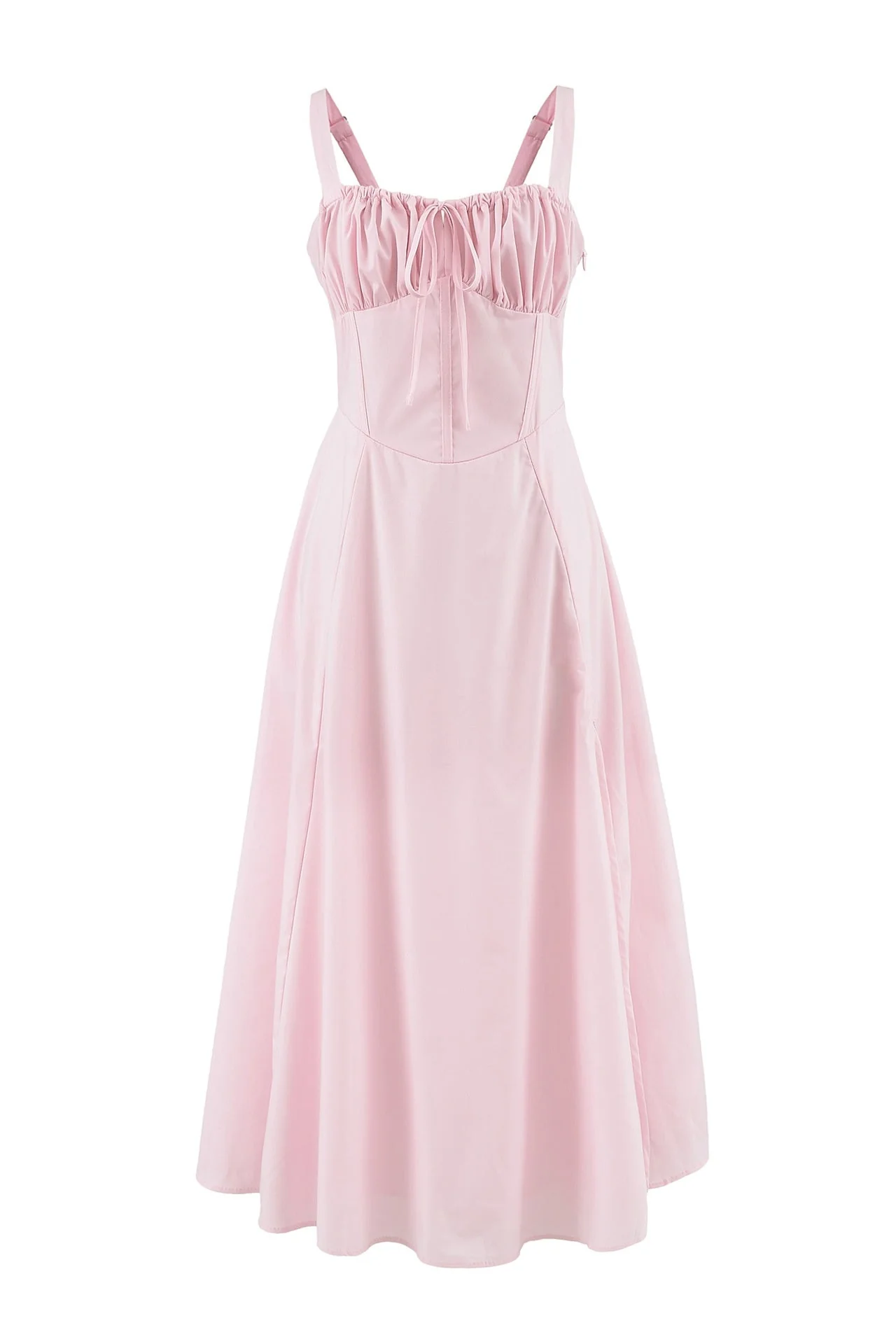 Tie Front Blue A-line Long Dress