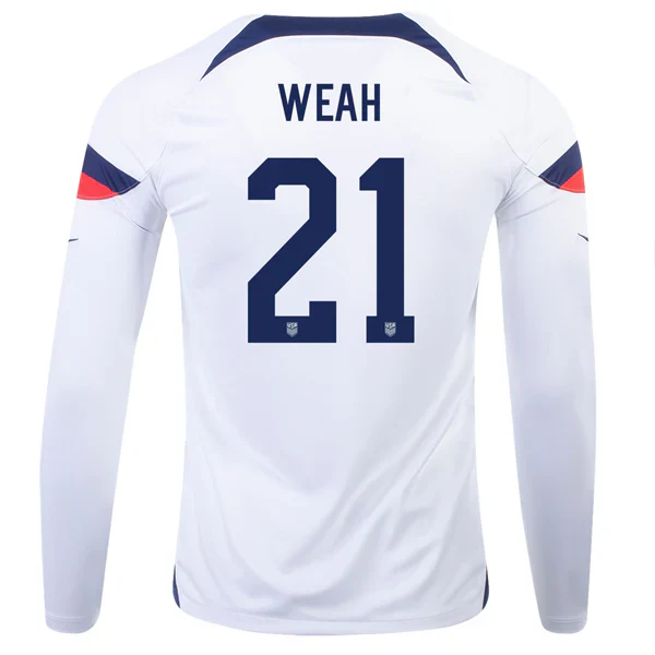 United States Timothy Weah Home Long Sleeve Jersey 22/23 (White/Loyal Blue)