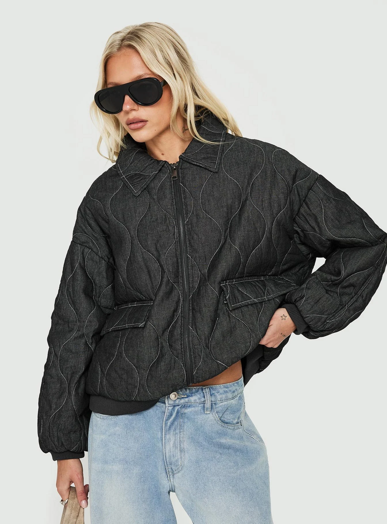 Taggie Quilted Jacket Washed Black