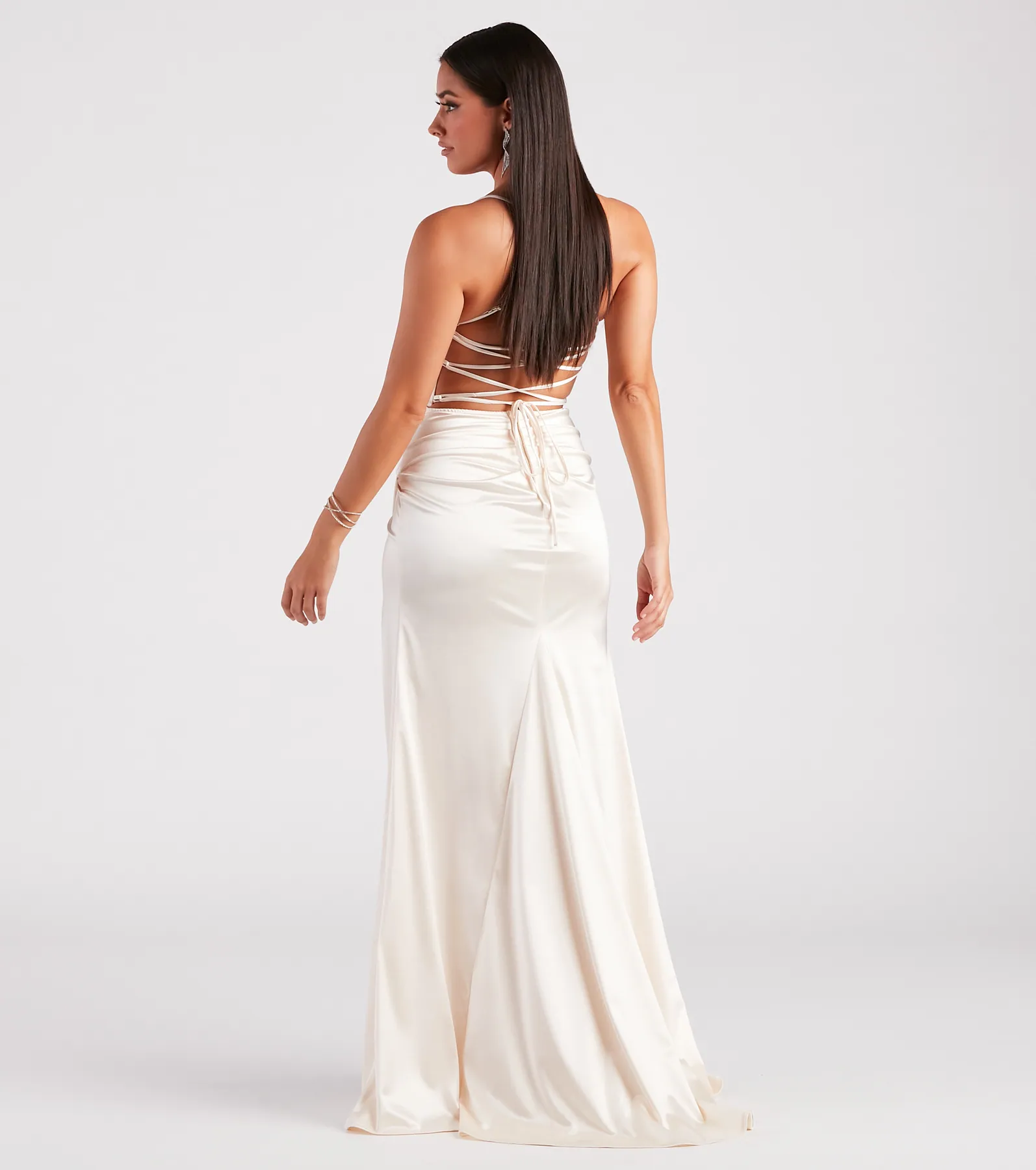 Melinda Satin Lace-Up Formal Dress
