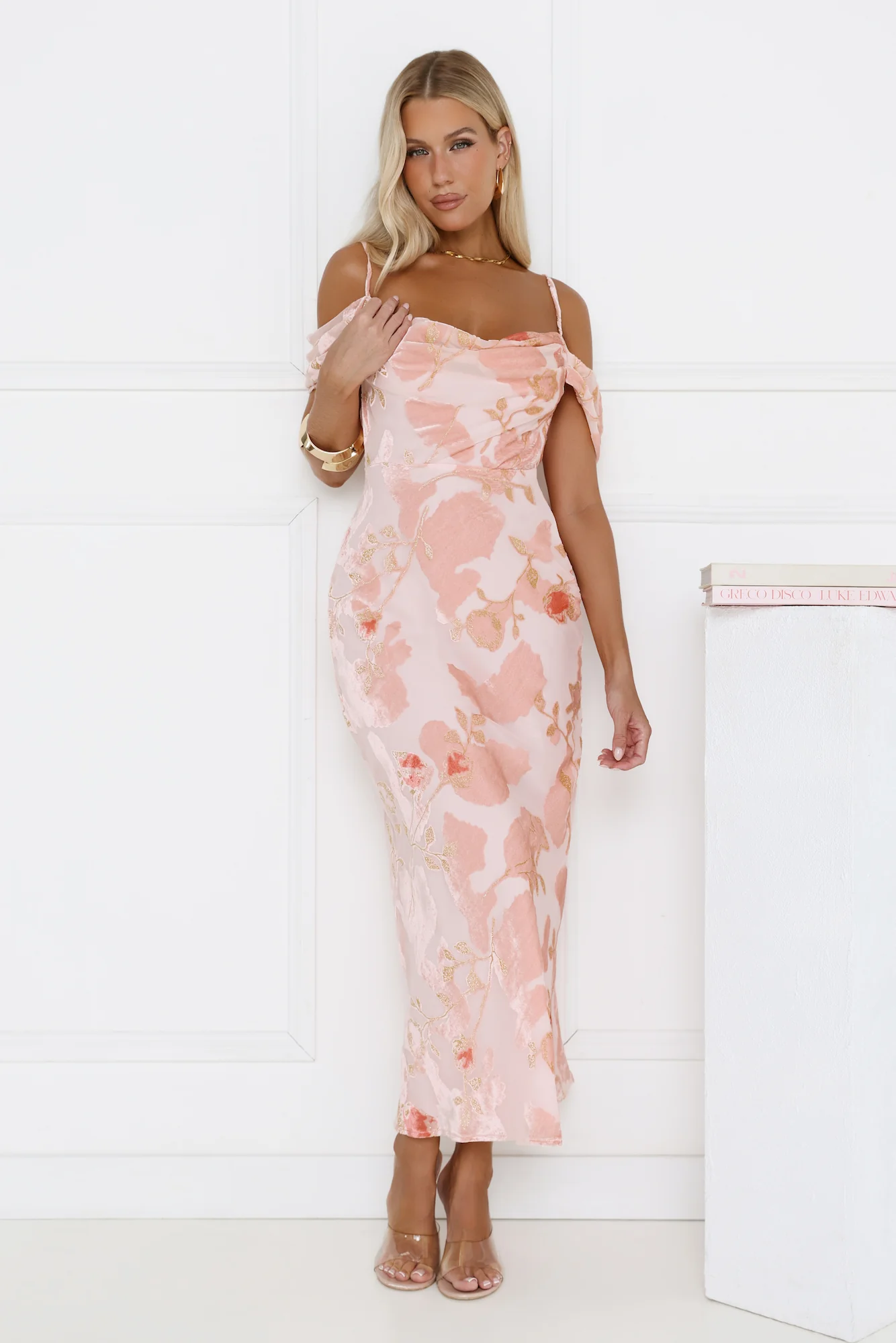 Garden Romance Off Shoulder Maxi Dress Pink