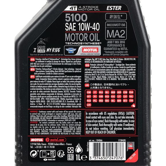 Motul 5100 10W40 1L Universal engine oilRef: MOT0026 / 104066
