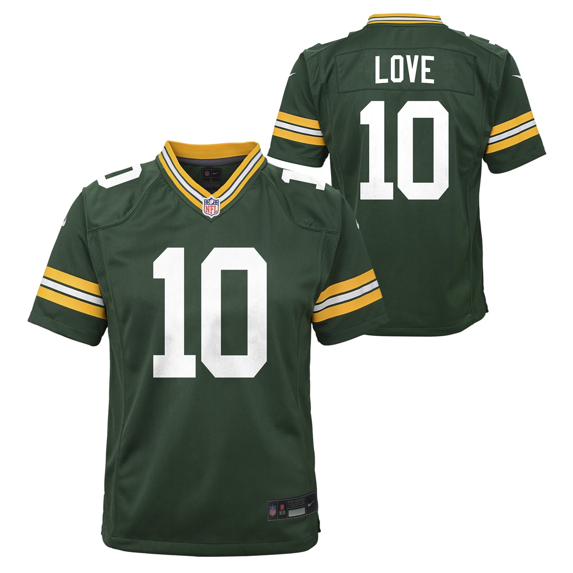 Jordan Love #10 Green Bay Packers Game NFL Jersey Green (YOUTH)