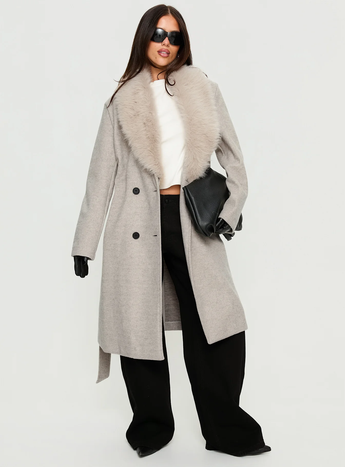 Hallyn Faux Fur Collar Coat Beige