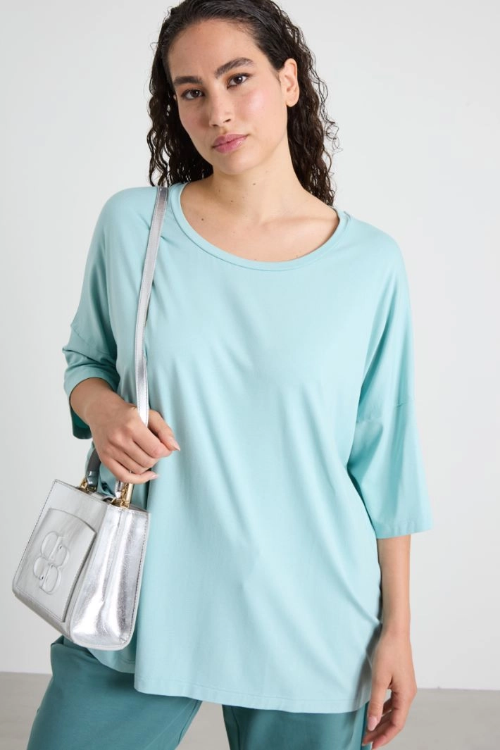 Stretch viscose jersey T-shirt - LIGHT BLUE