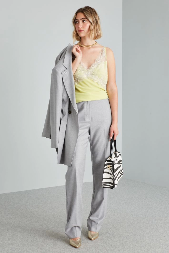 Georgette and lace top - LIME