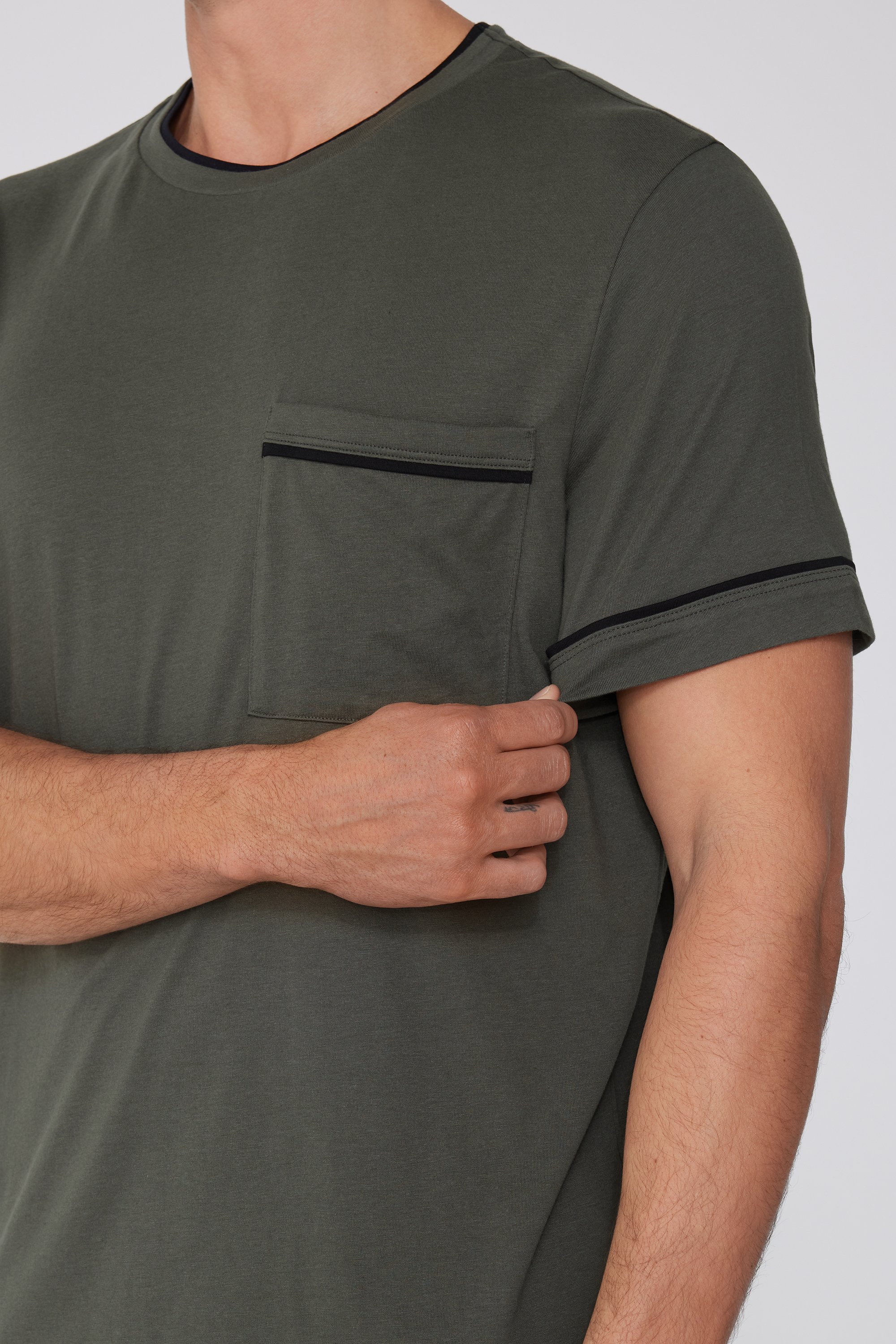 Piped Basic Short Cotton Pyjamas with Pocket