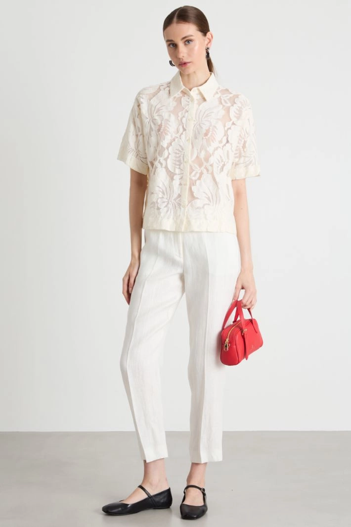 Boxy macramé shirt - WHITE