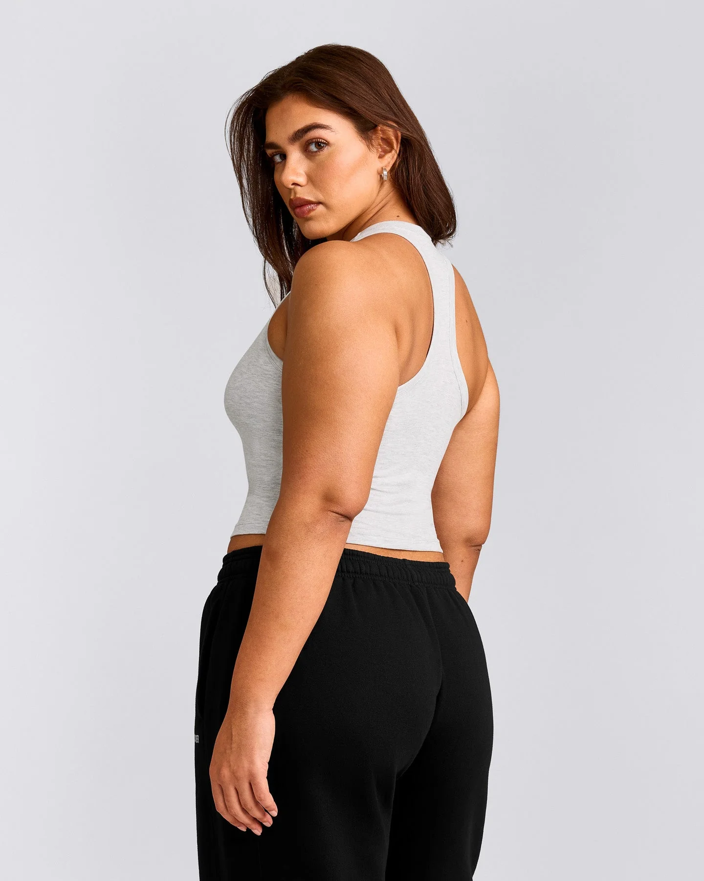 Cotton Fitted Mid Vest with Grey Logo | Light Grey Marl
