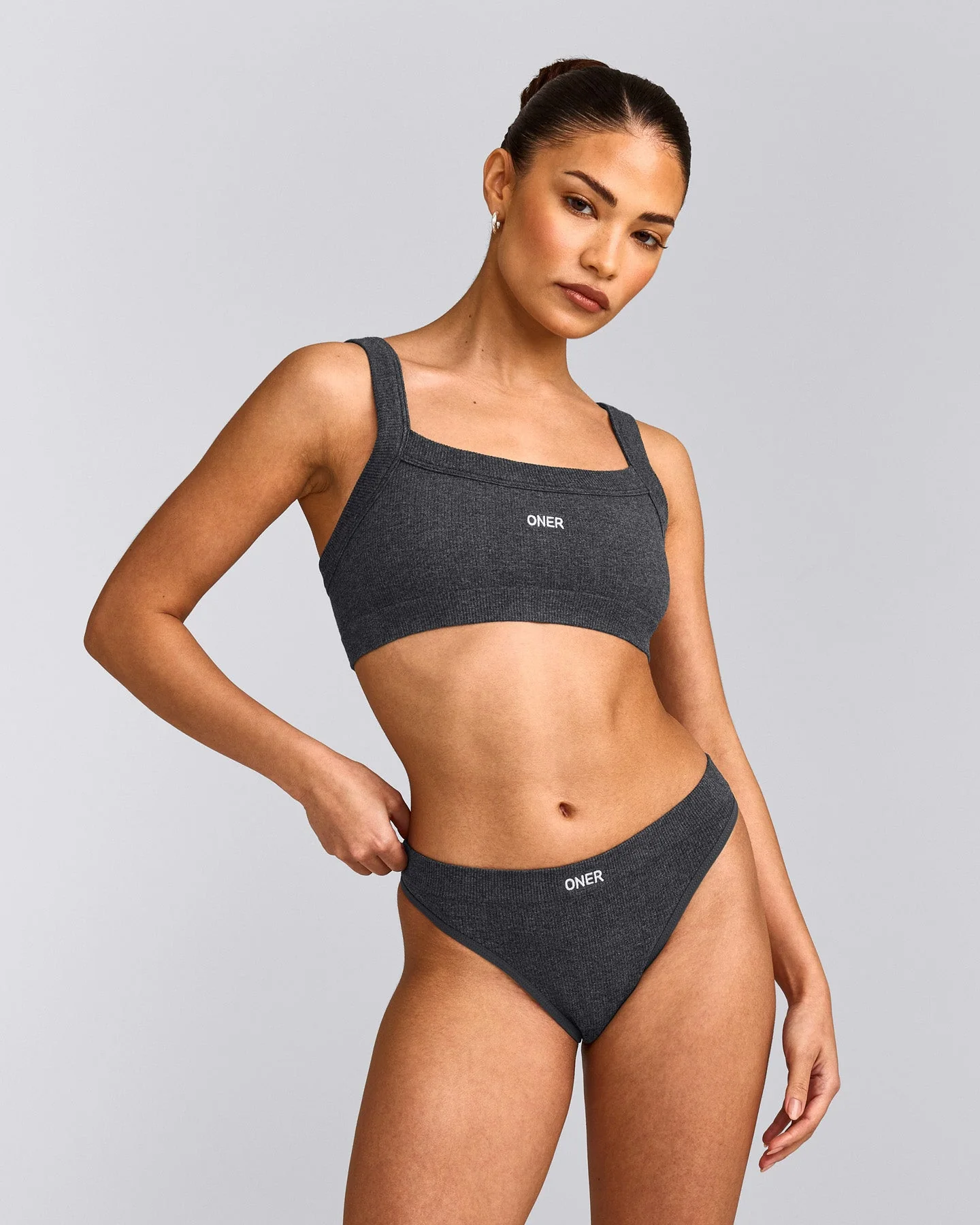 Seamless Scoop Neck Bralette | Charcoal Marl