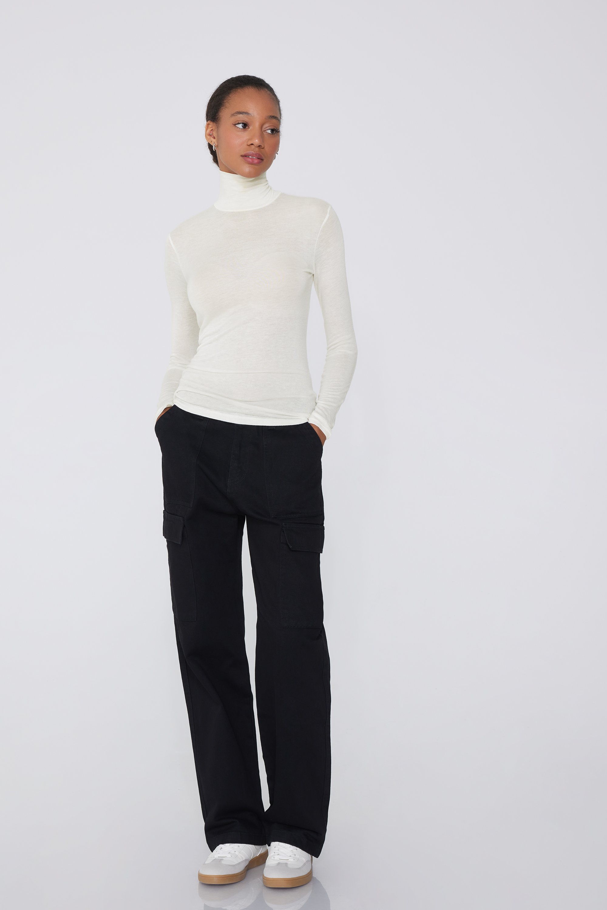 Lightweight Polo Neck Top with Merino Wool