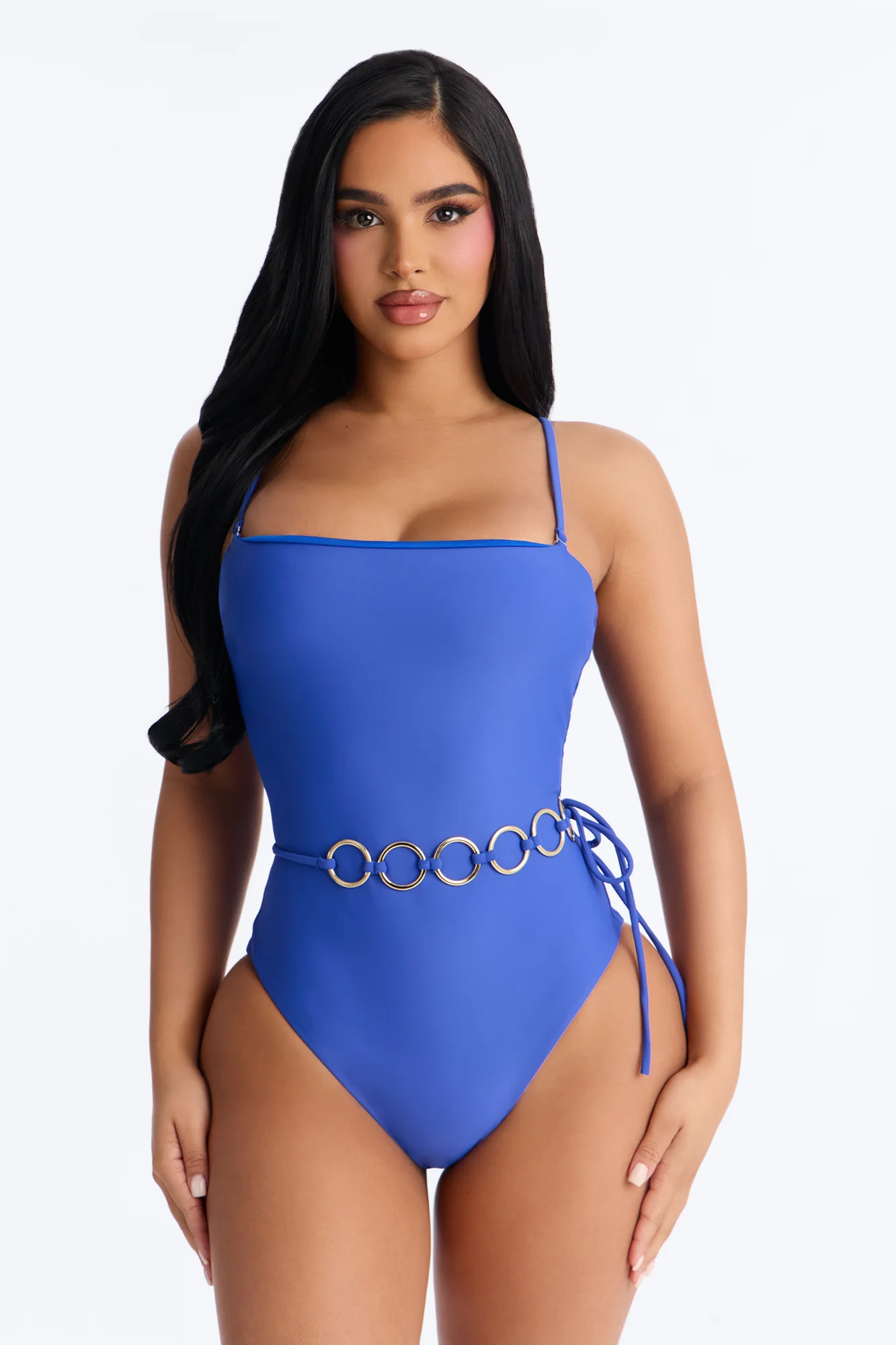 Tide Me Tighted Belted 1 Piece Swimsuit - Blue