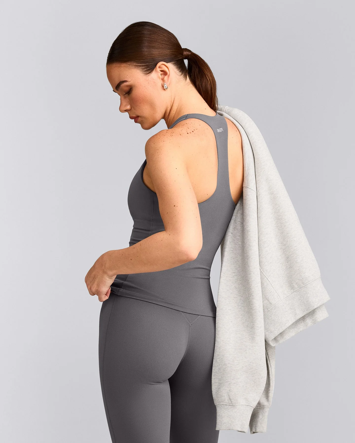 SoftMotion™ Racer Back Vest with Built in Bra Shelf with Grey Logo | Ash Grey