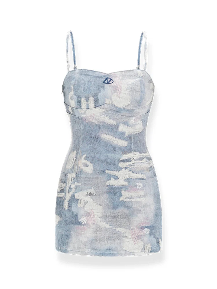 Print Spaghetti Strap Fitted Bodycon Dress