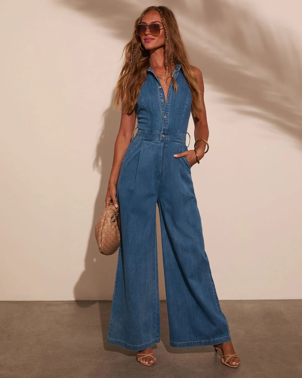 Earthkissed Denim Halter Jumpsuit