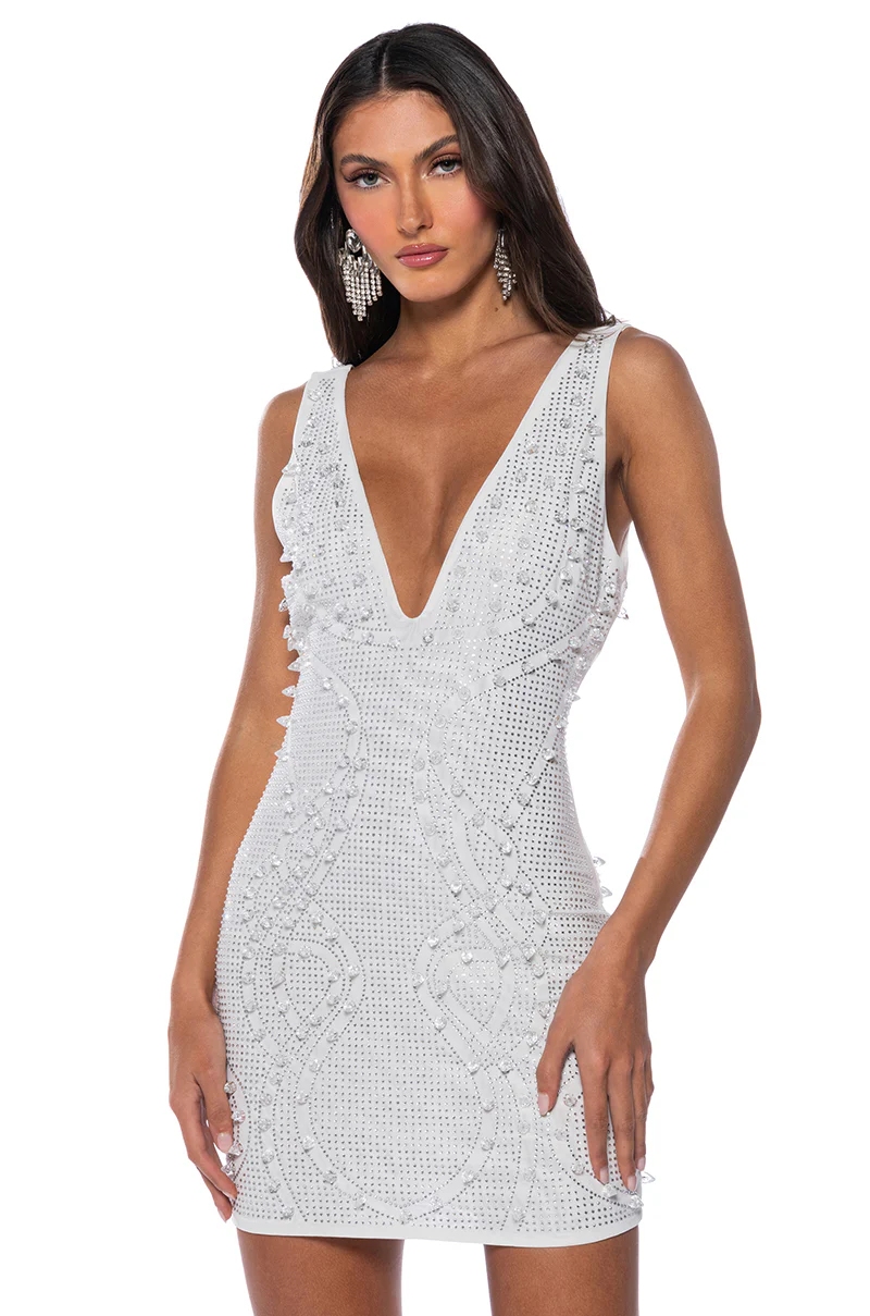 Like Magic Embellished Deep V Mini Dress