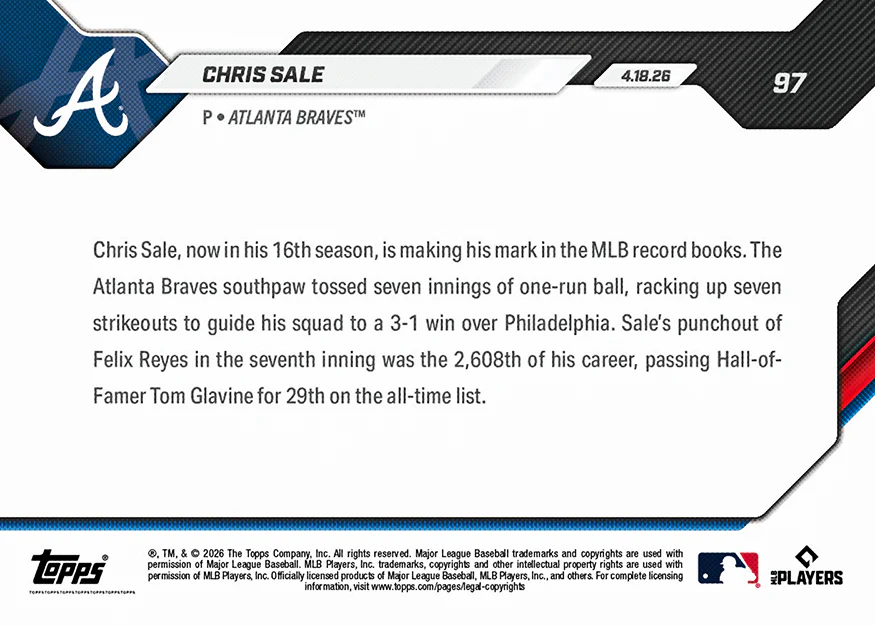 Chris Sale - 2026 MLB Topps NOW® - Card 97
