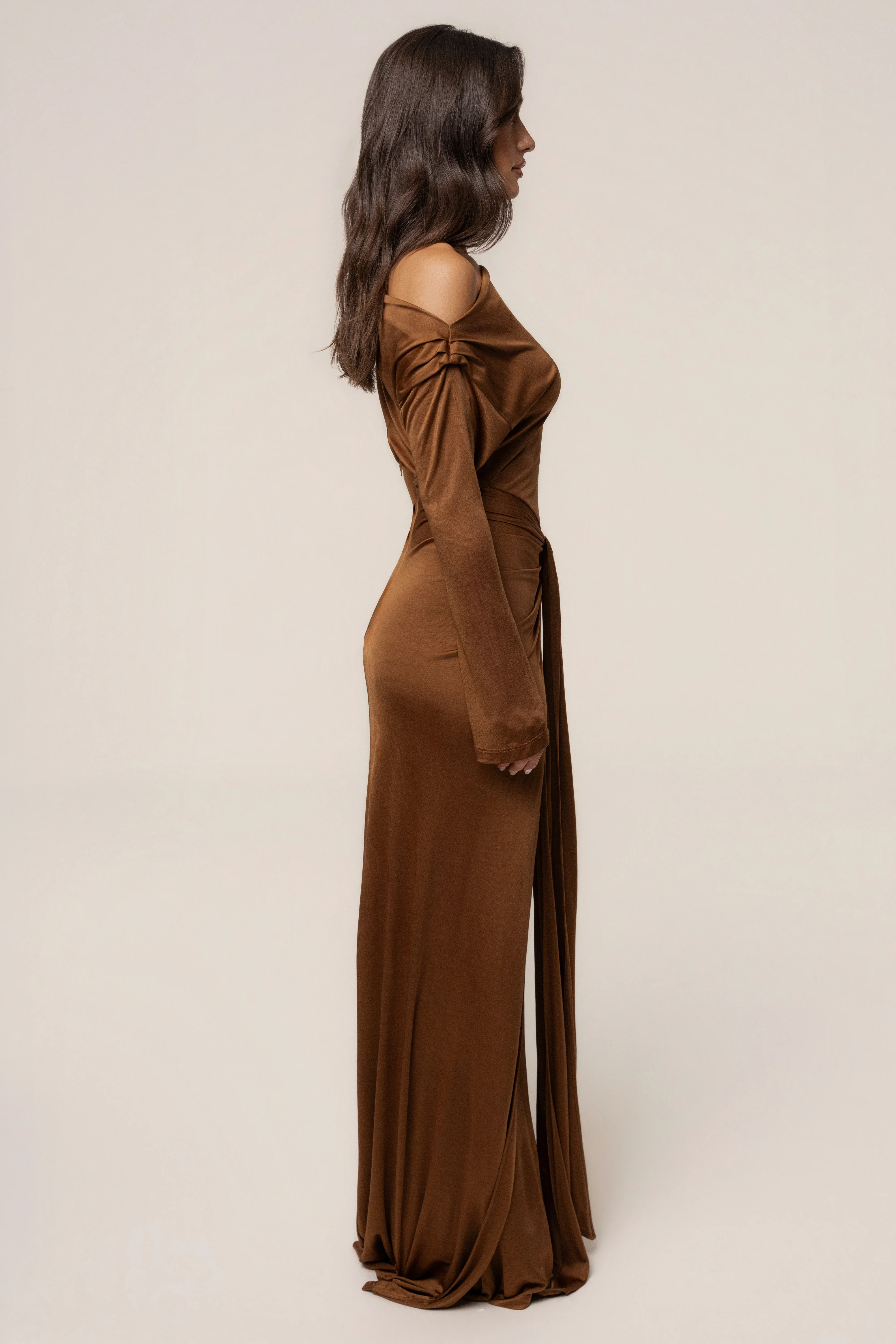 Tan Draped Perfection Maxi Dress