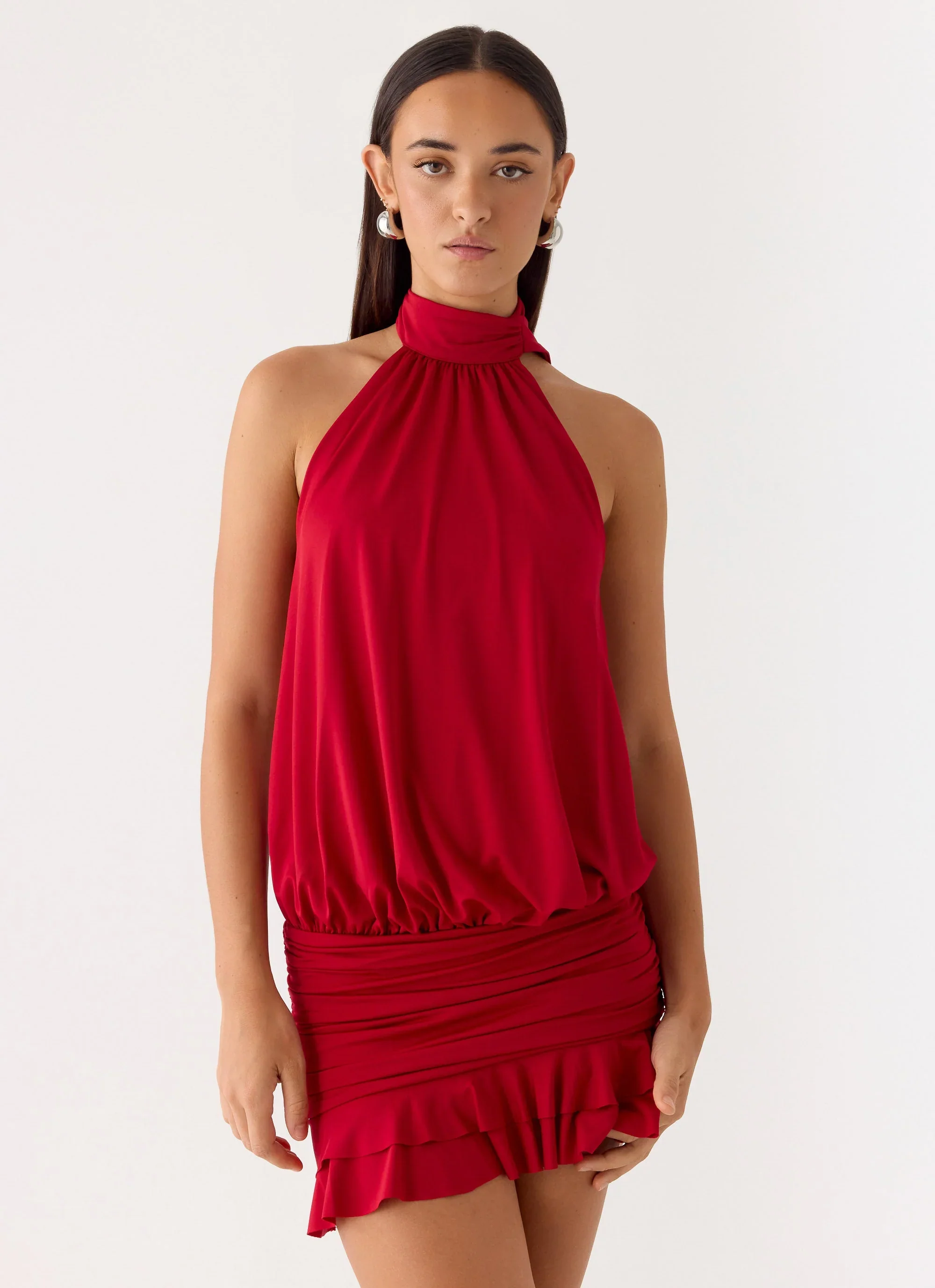 Yelena Backless Mini Dress - Deep Red