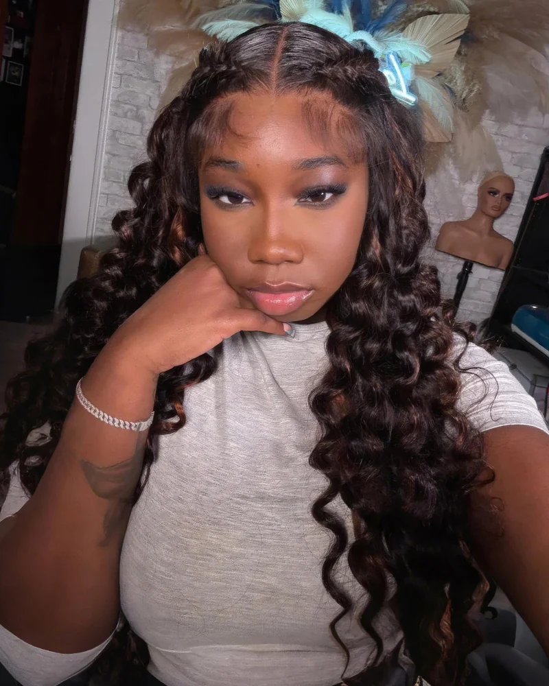 Ophirawig 6x5 invisible knots Glueless Auburn Highlights on Black Hair Loose Deep Wave Wig Pre-cut Lace