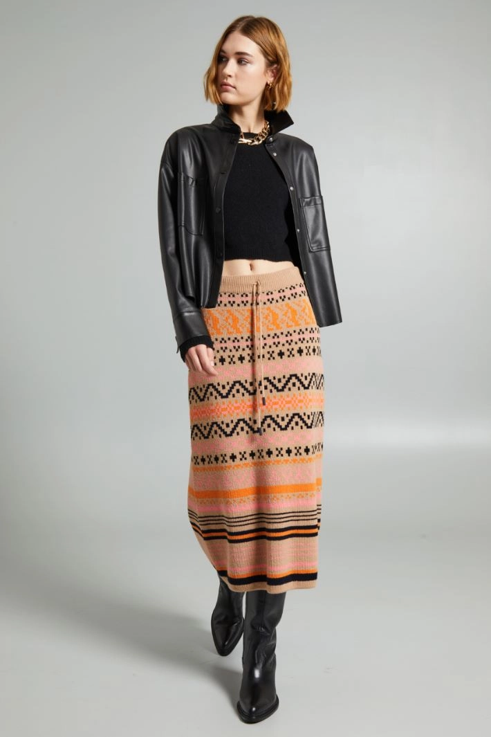 Inlaid midi skirt - BEIGE ORANGE PINK