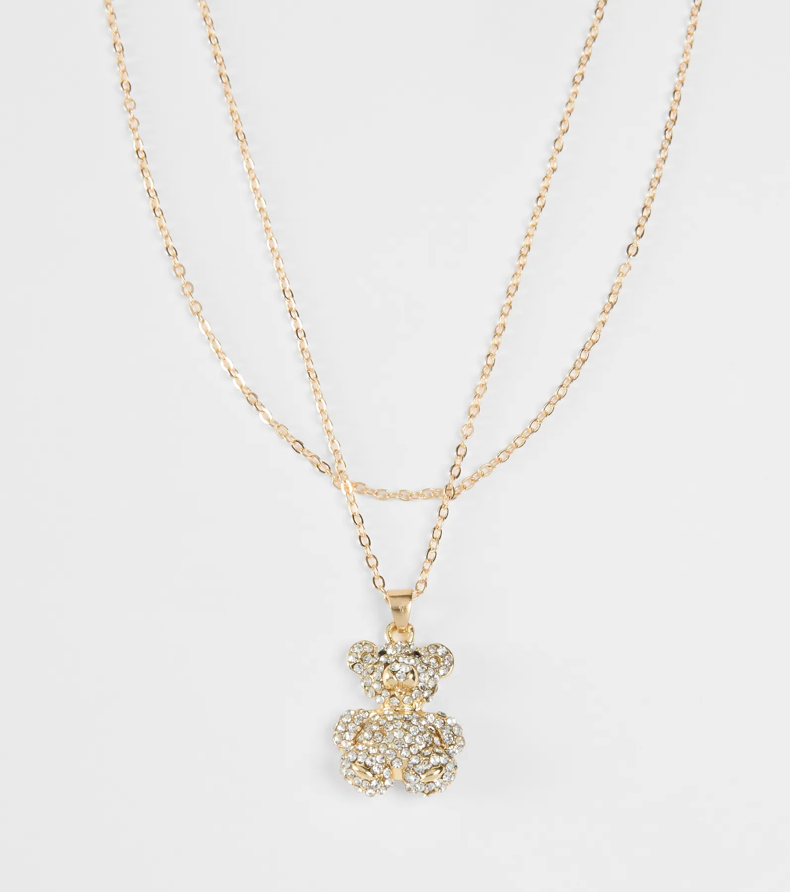 Rhinestone Teddy Bear Charm Necklace