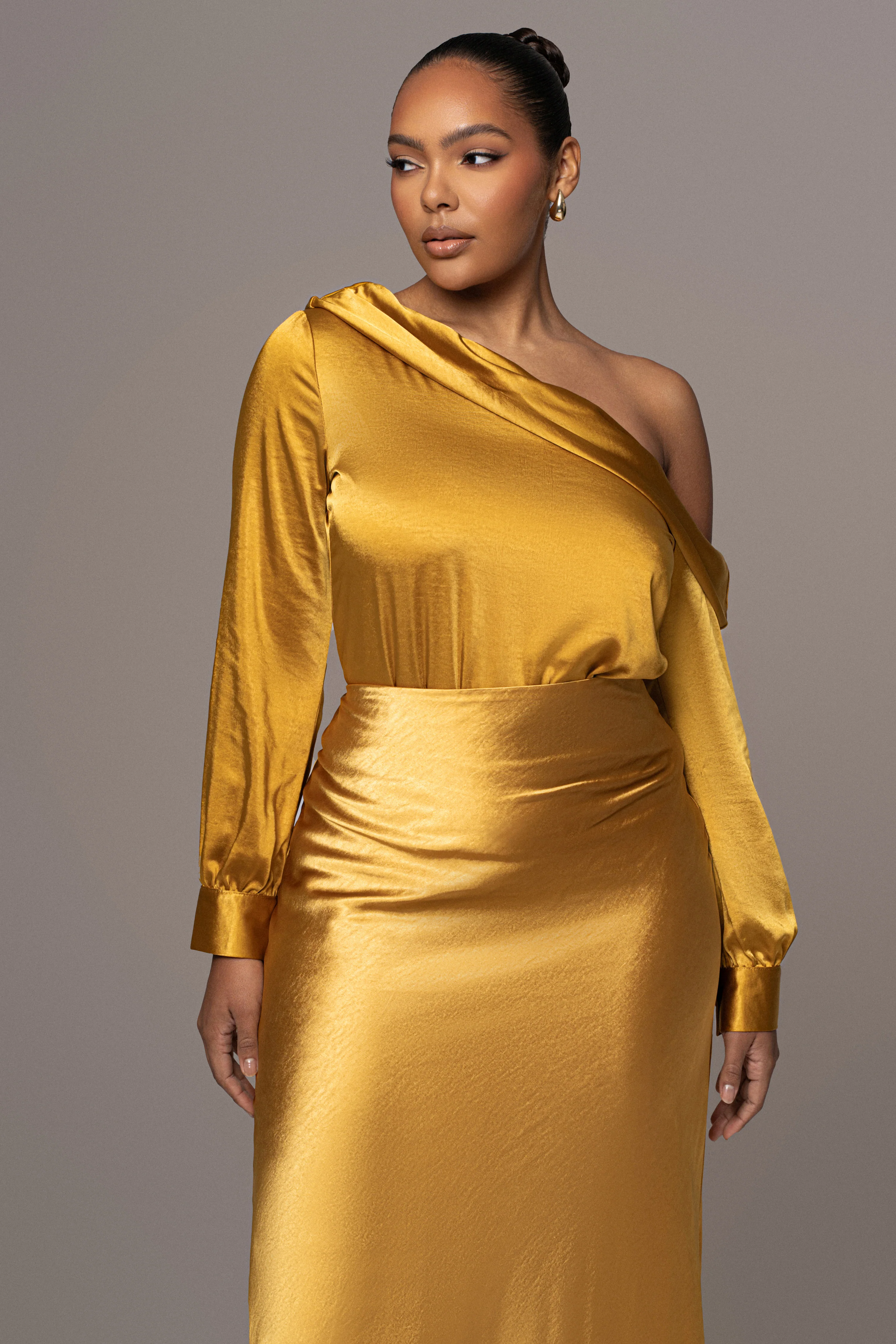 Yellow Satin Rima Asymmetrical Bodysuit