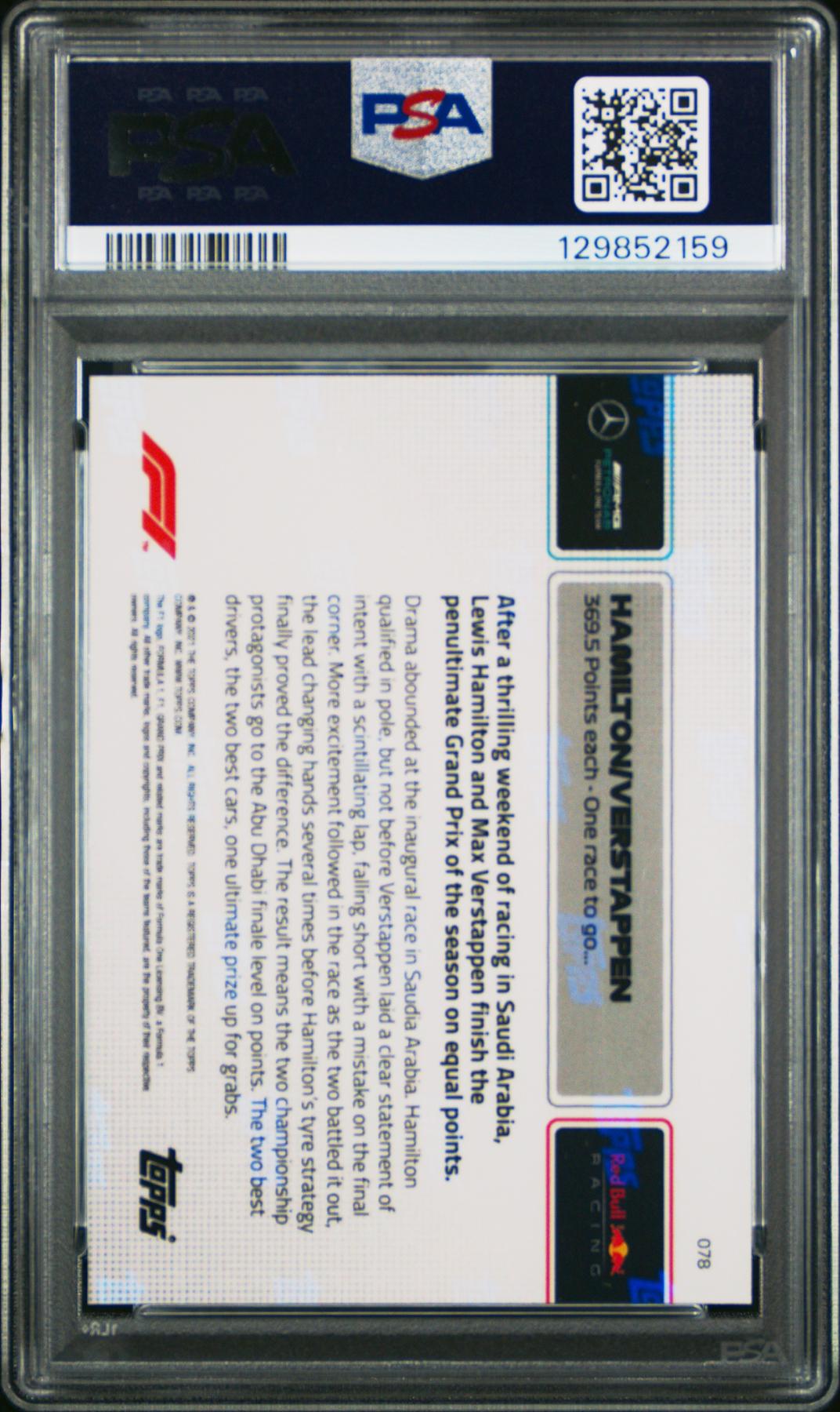 2021 TOPPS NOW FORMULA 1 78 LEWIS HAMILTON/MAX VERSTAPPEN PSA 10 129852159