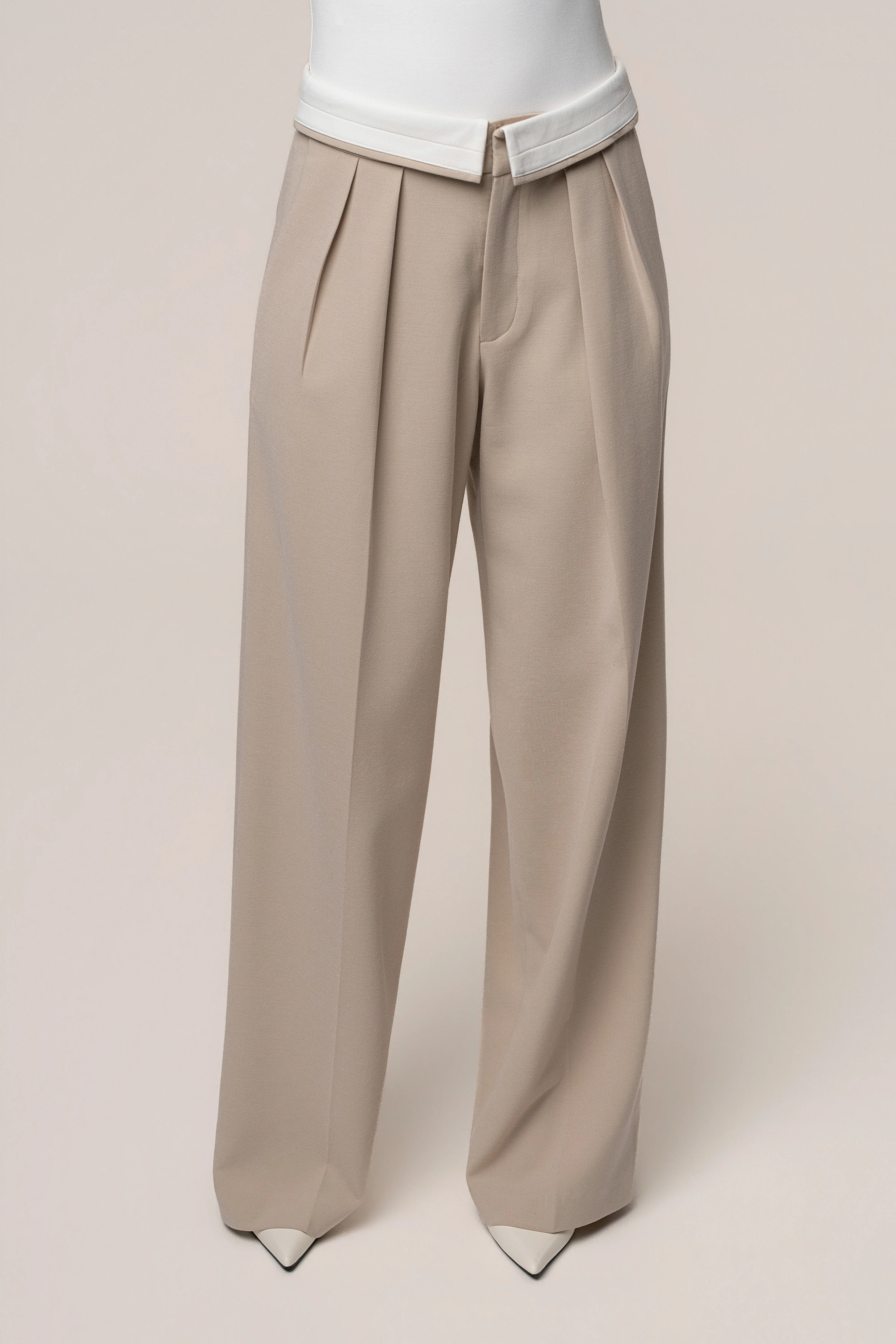 Beige/Ivory Command Pleat Trouser