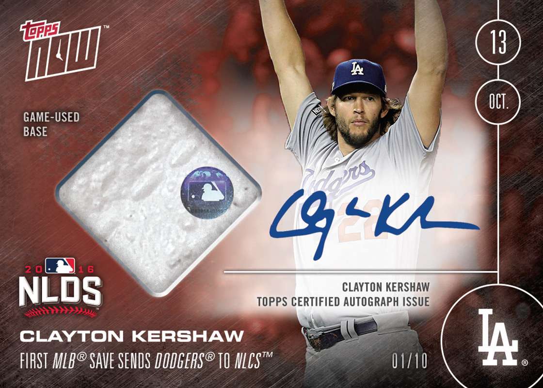 On-Card Auto Relic # to 10 - Clayton Kershaw's 1st MLB Save Sends Dodgers To NLCS - TOPPS NOW®