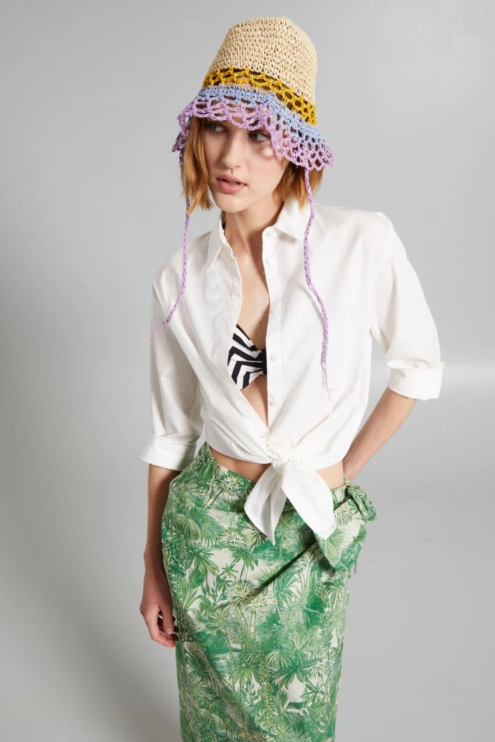 Tie-embellished cloche hat - BEIGE LILAC INDIGO YELLOW