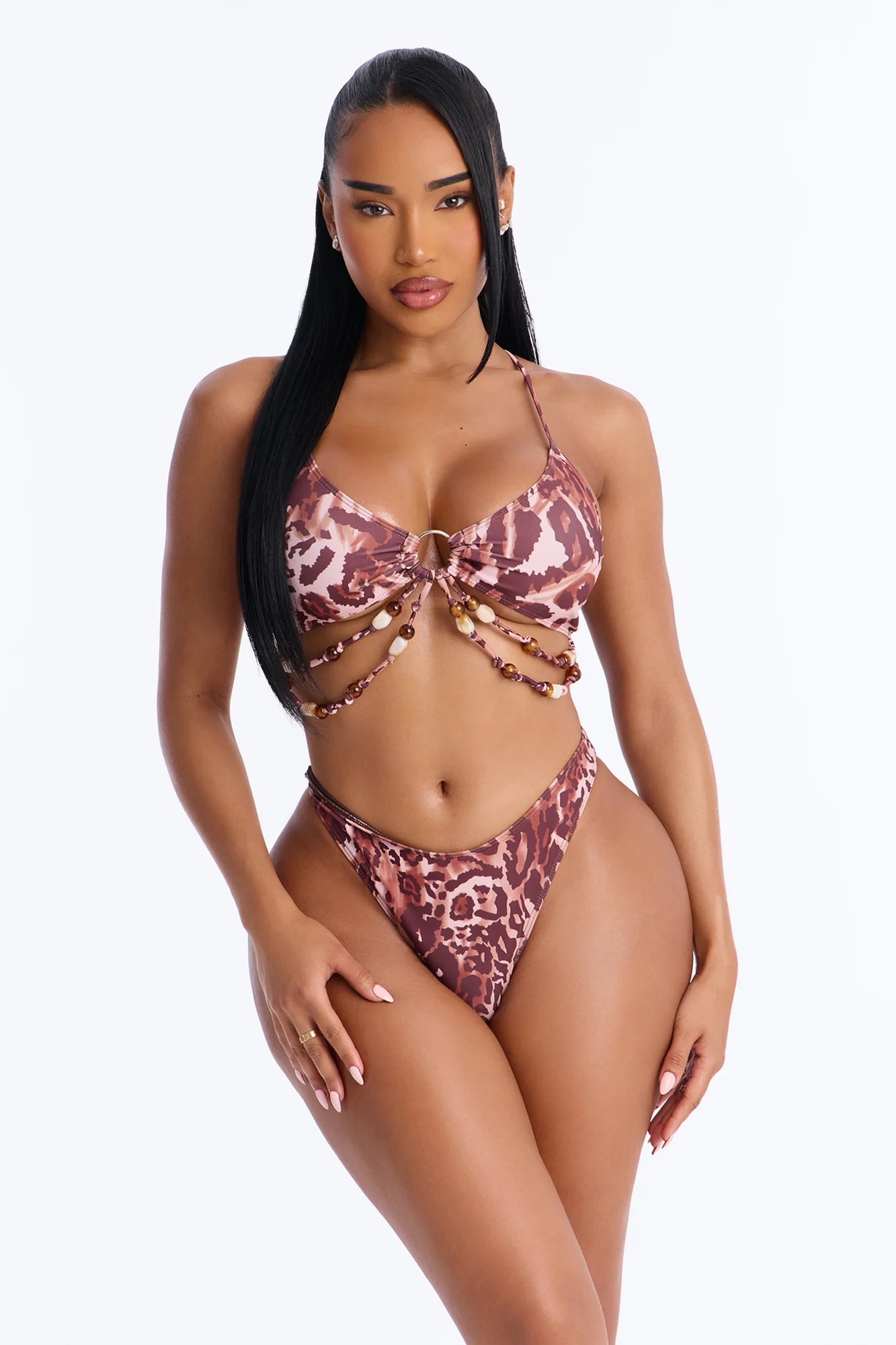 Marley Animal Print 3 Piece Triangle Bikini Pant Set - Pink/combo