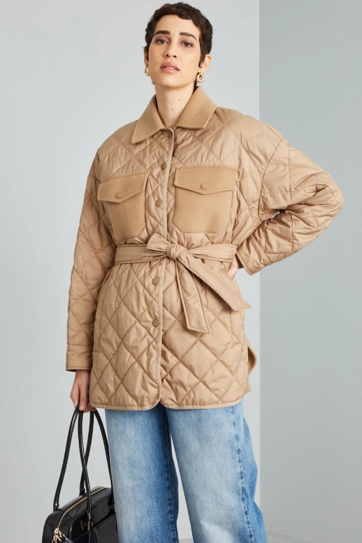 Quilted jacket with cloth details - CAMEL