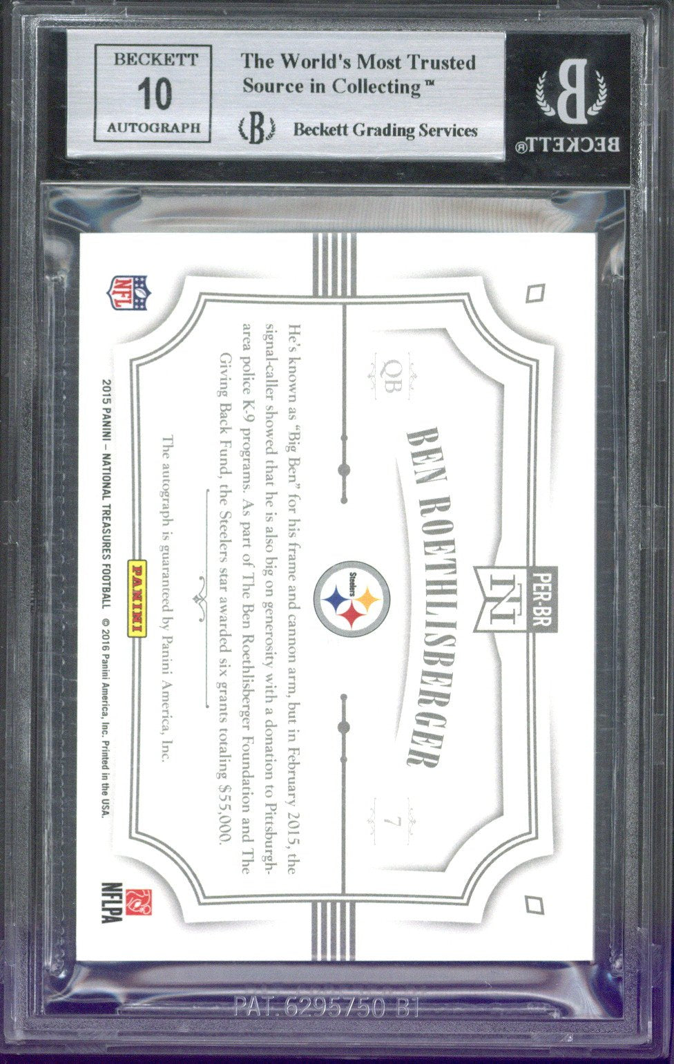 2015 Panini National Treasures Ben Roethlisberger Personalized Treasures Autograph /5 #PER-BR BGS 8.5