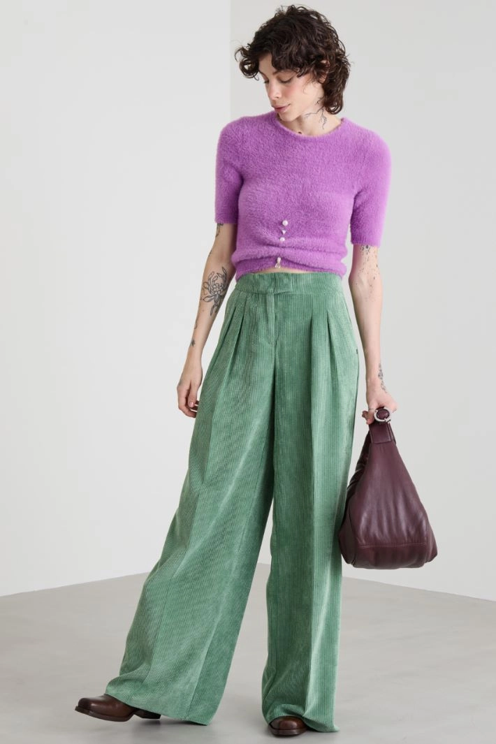 Brooch-detail slim-fit sweater - LILAC