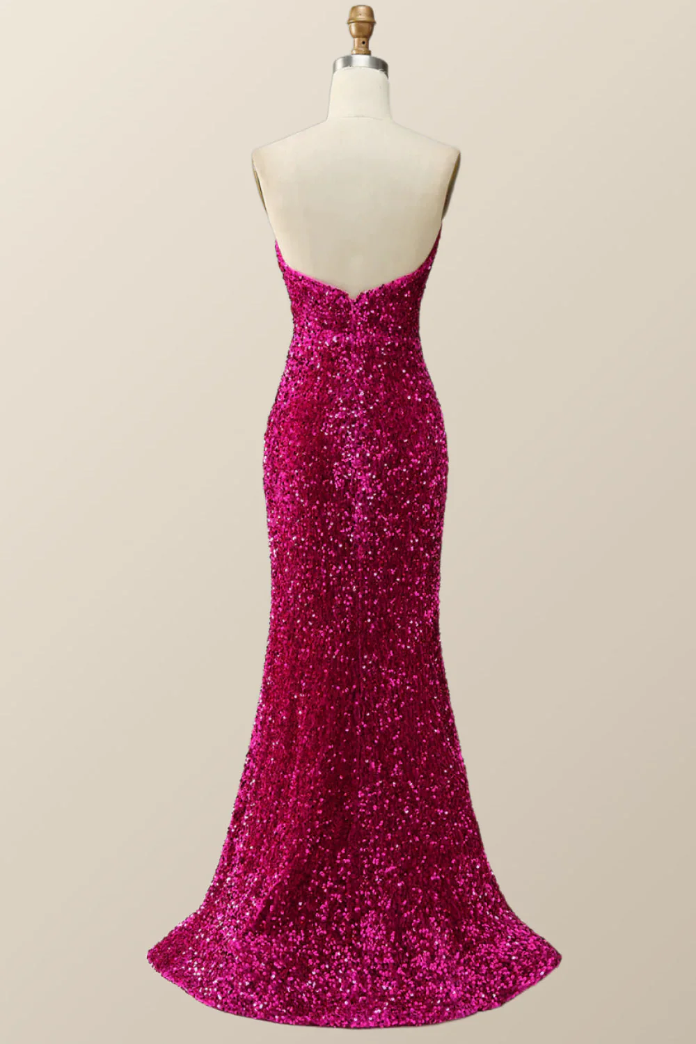 Strapless Fuchsia Sequin Mermaid Long Formal Dress